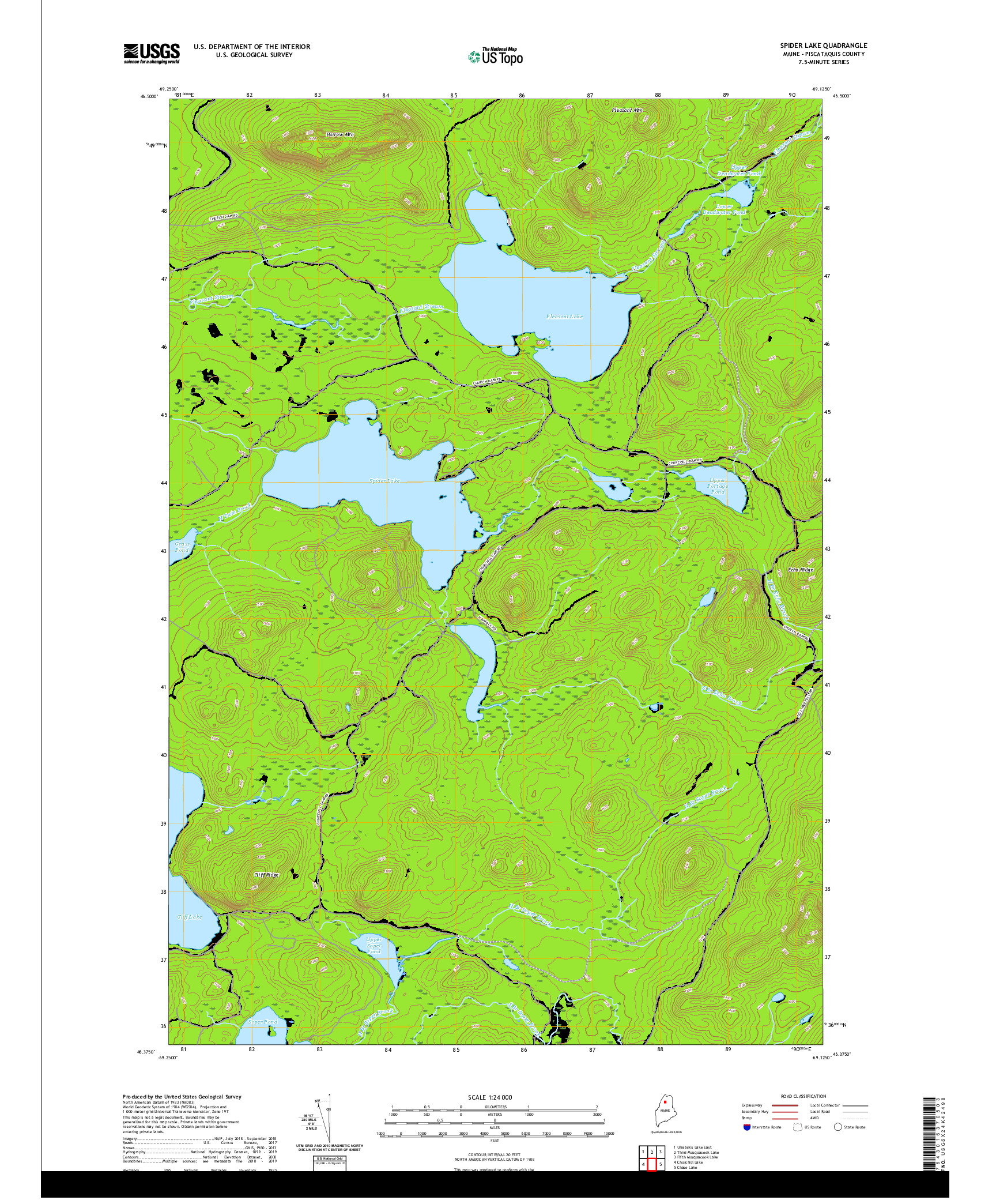 USGS US TOPO 7.5-MINUTE MAP FOR SPIDER LAKE, ME 2021