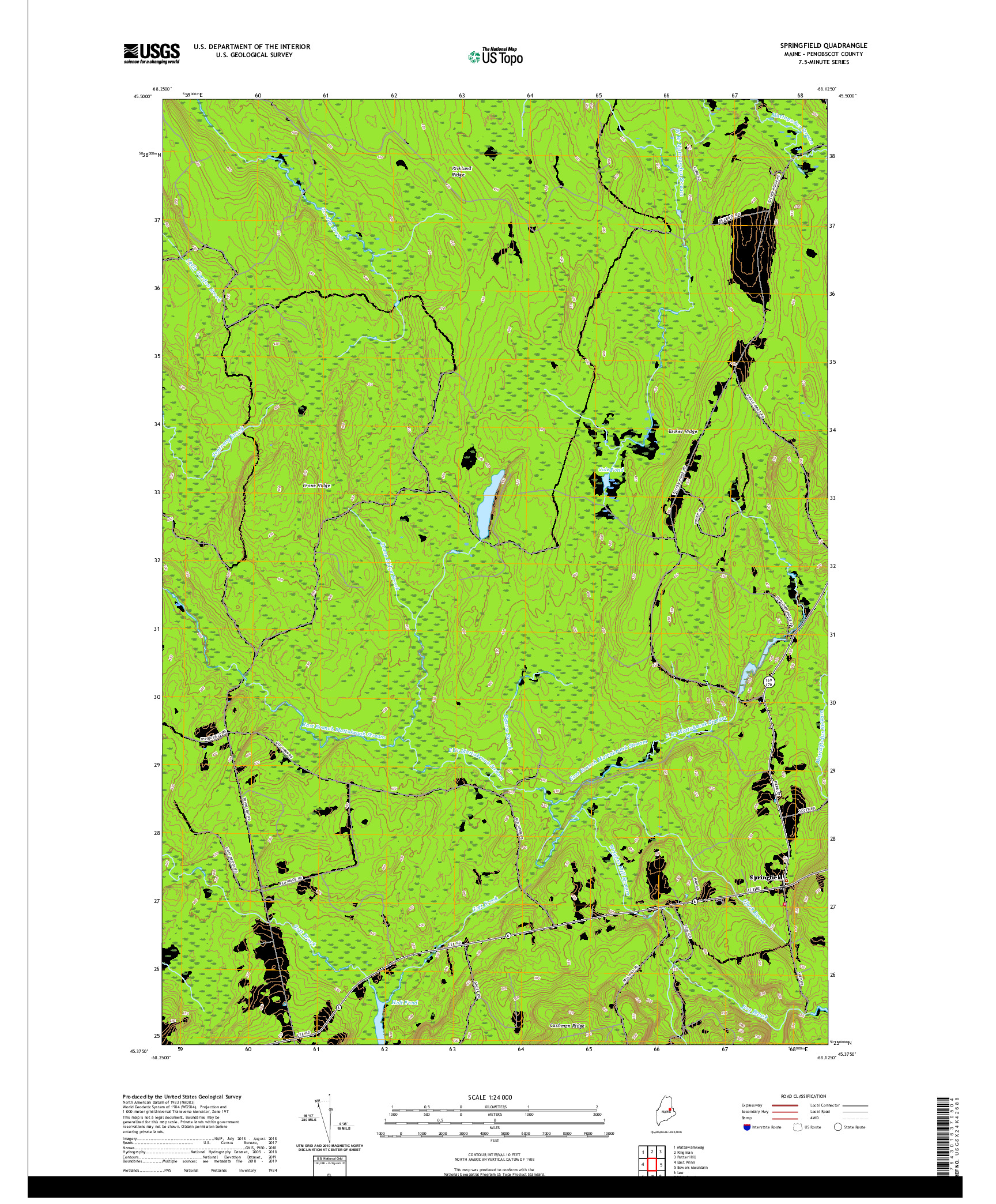 USGS US TOPO 7.5-MINUTE MAP FOR SPRINGFIELD, ME 2021