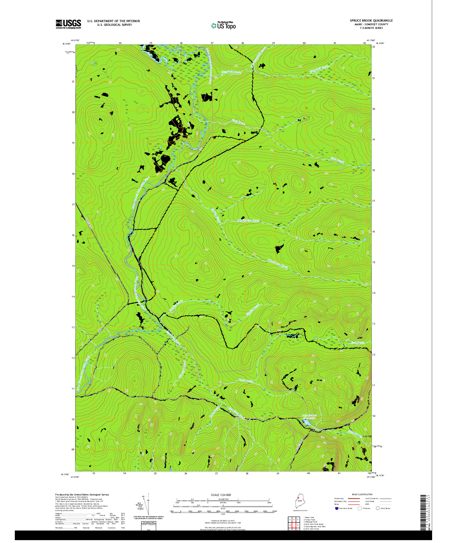 USGS US TOPO 7.5-MINUTE MAP FOR SPRUCE BROOK, ME 2021