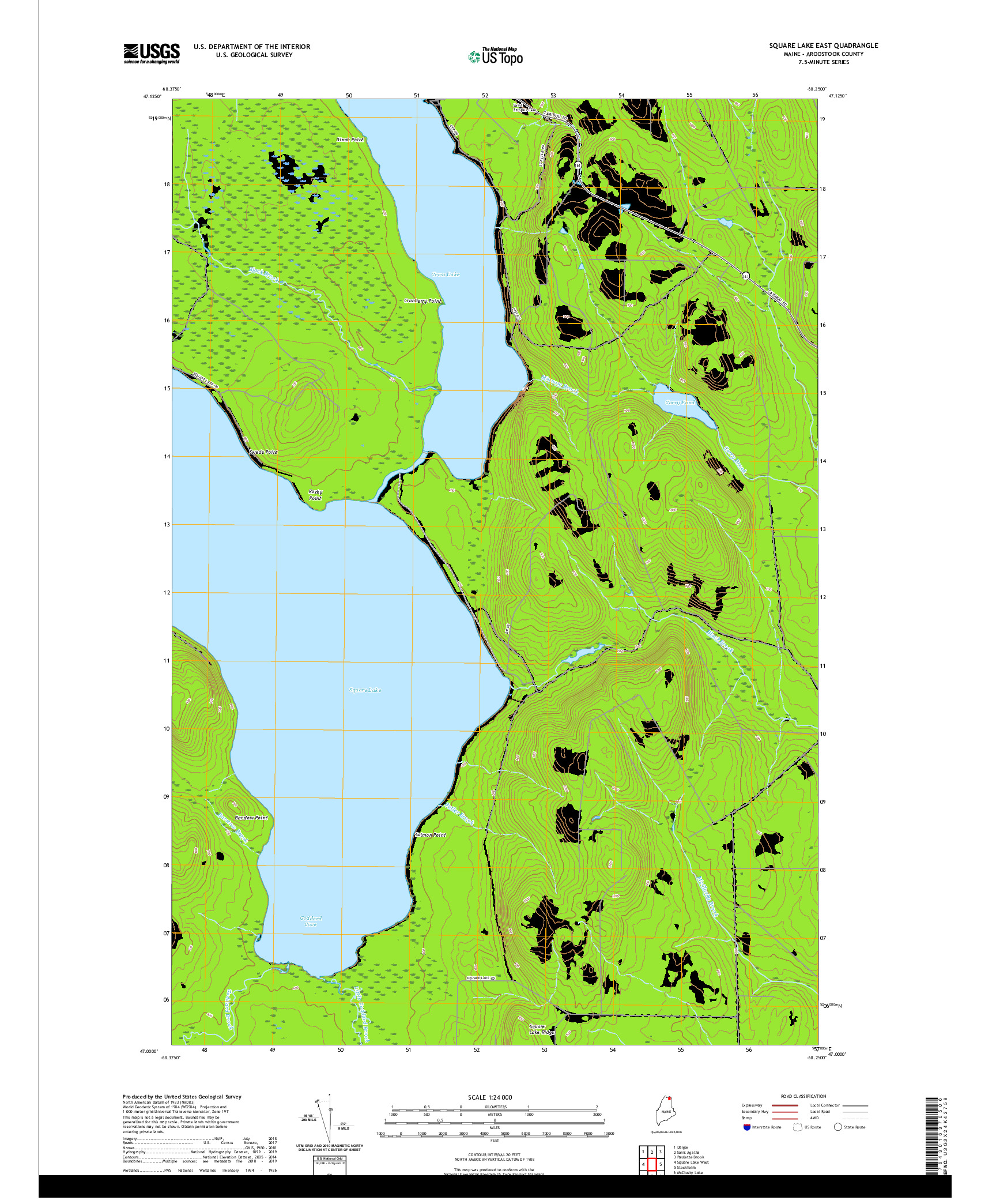 USGS US TOPO 7.5-MINUTE MAP FOR SQUARE LAKE EAST, ME 2021