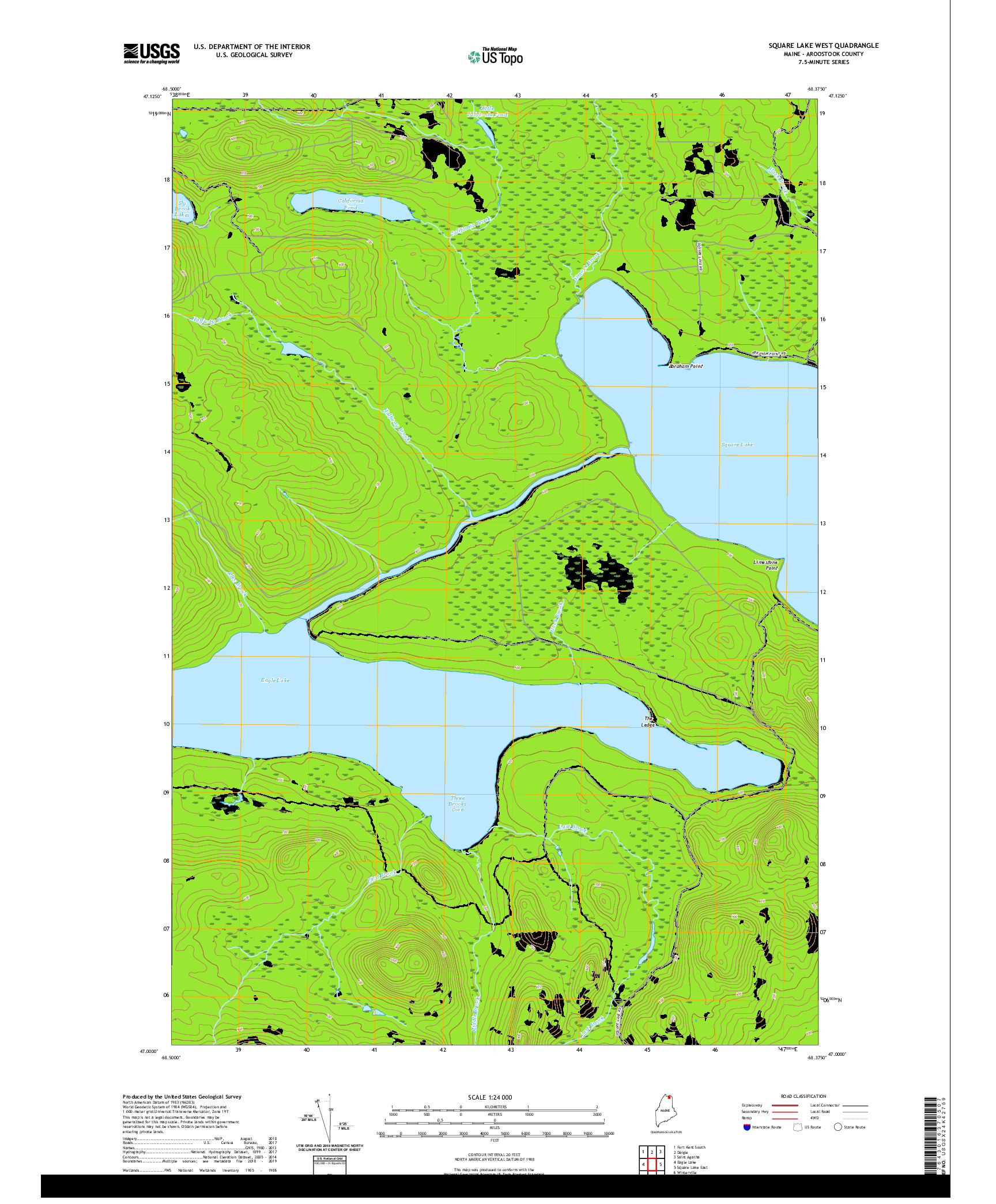 USGS US TOPO 7.5-MINUTE MAP FOR SQUARE LAKE WEST, ME 2021