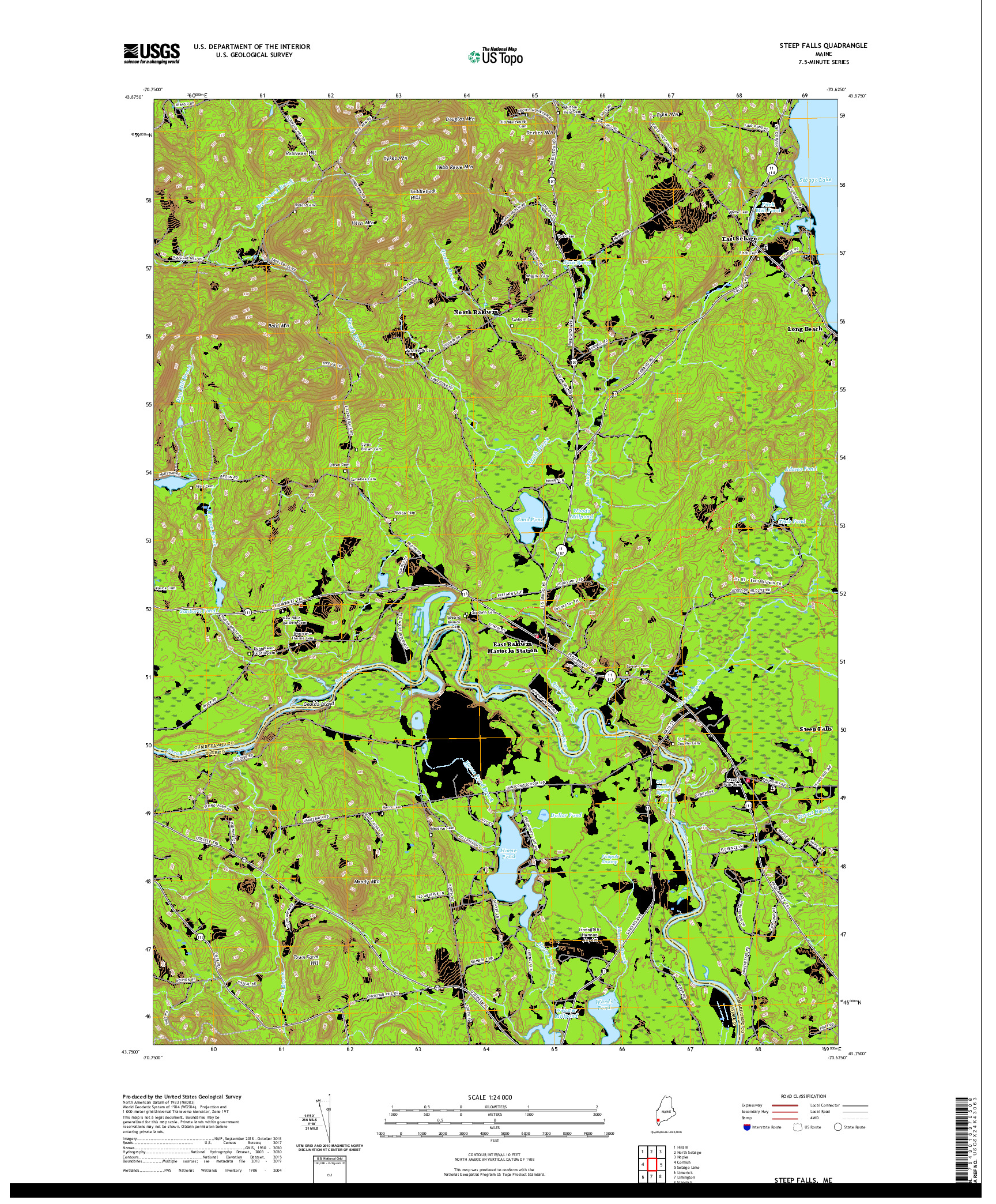 USGS US TOPO 7.5-MINUTE MAP FOR STEEP FALLS, ME 2021