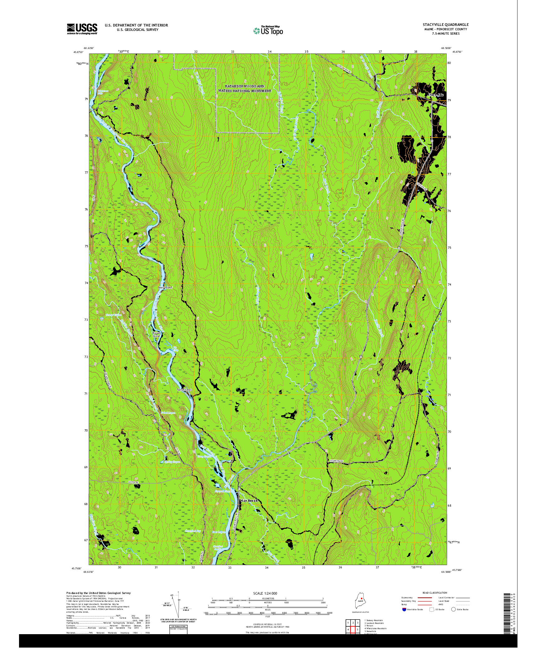 USGS US TOPO 7.5-MINUTE MAP FOR STACYVILLE, ME 2021