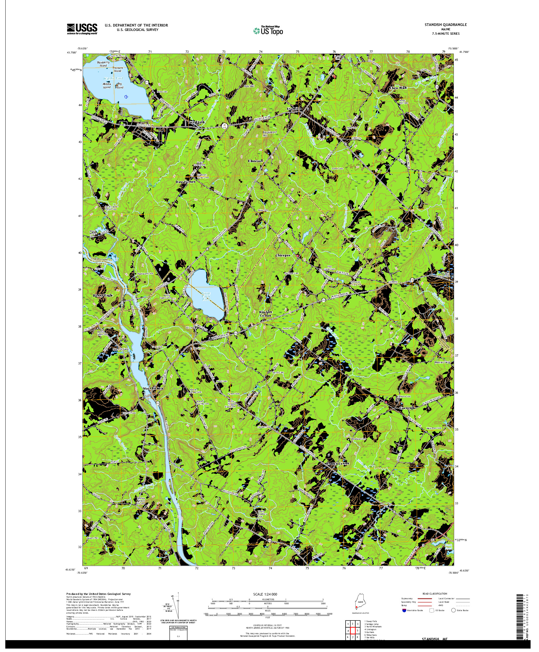 USGS US TOPO 7.5-MINUTE MAP FOR STANDISH, ME 2021