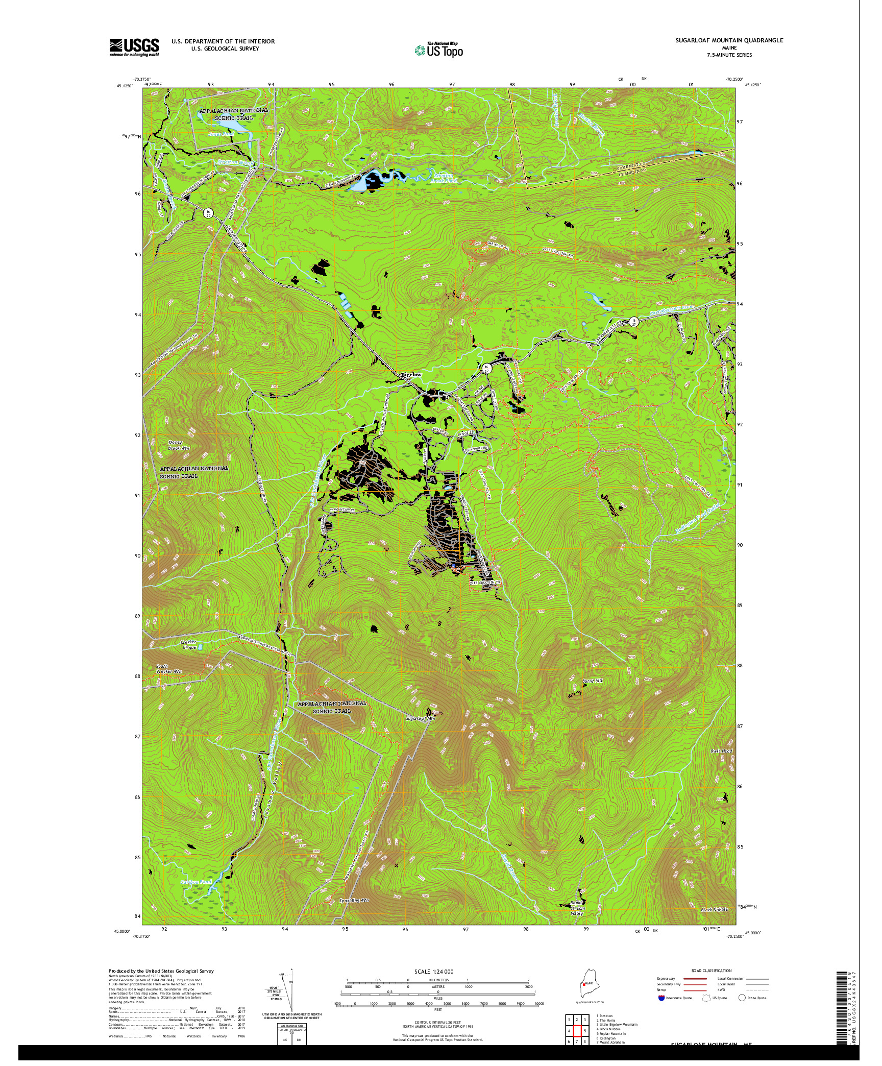 USGS US TOPO 7.5-MINUTE MAP FOR SUGARLOAF MOUNTAIN, ME 2021