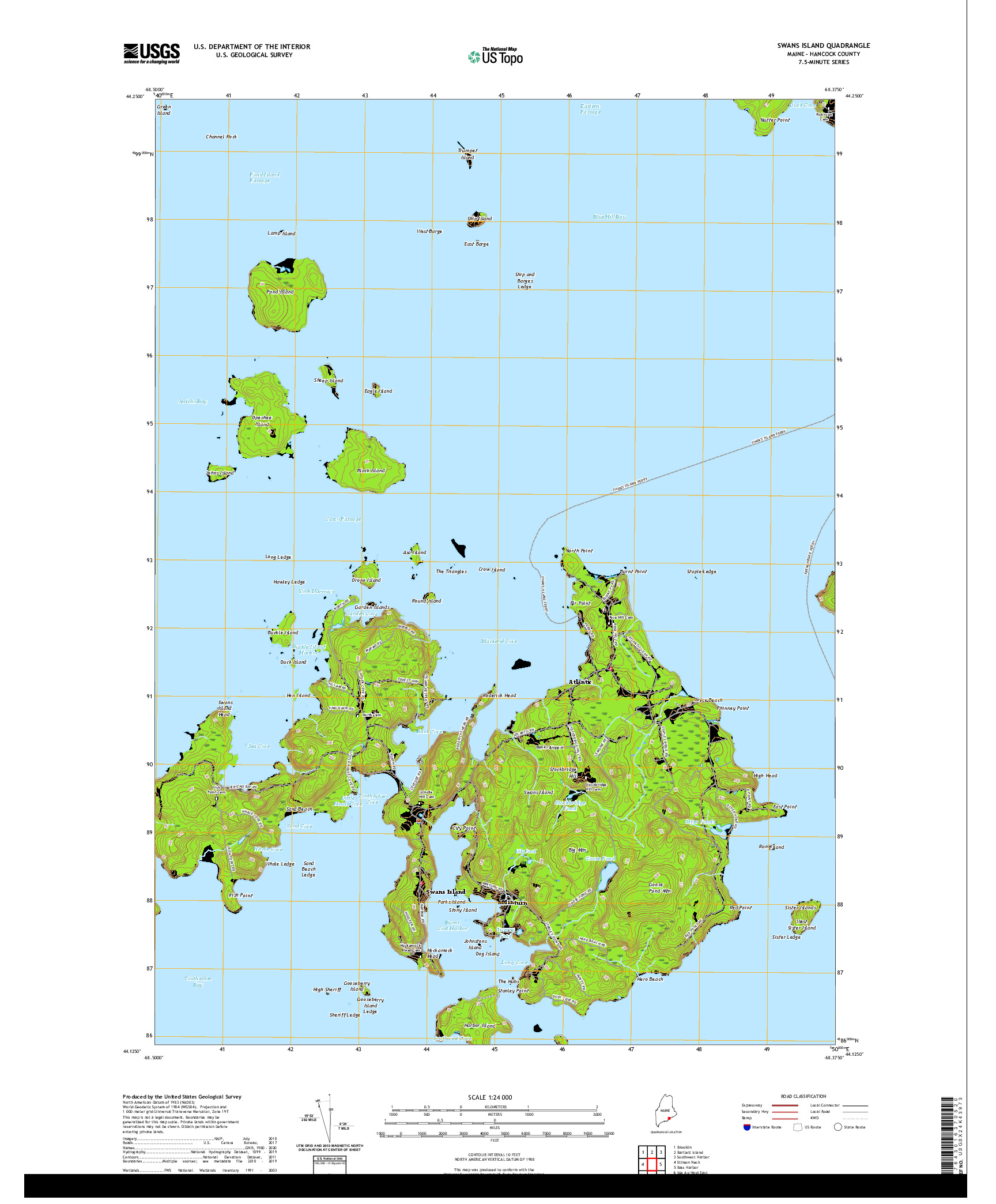 USGS US TOPO 7.5-MINUTE MAP FOR SWANS ISLAND, ME 2021