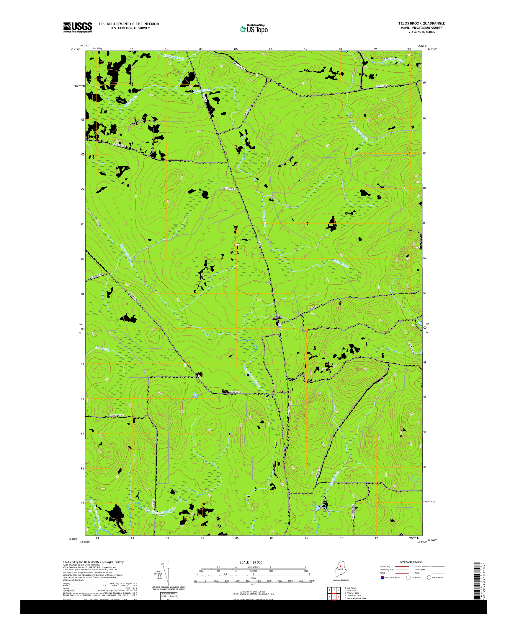 USGS US TOPO 7.5-MINUTE MAP FOR TELOS BROOK, ME 2021