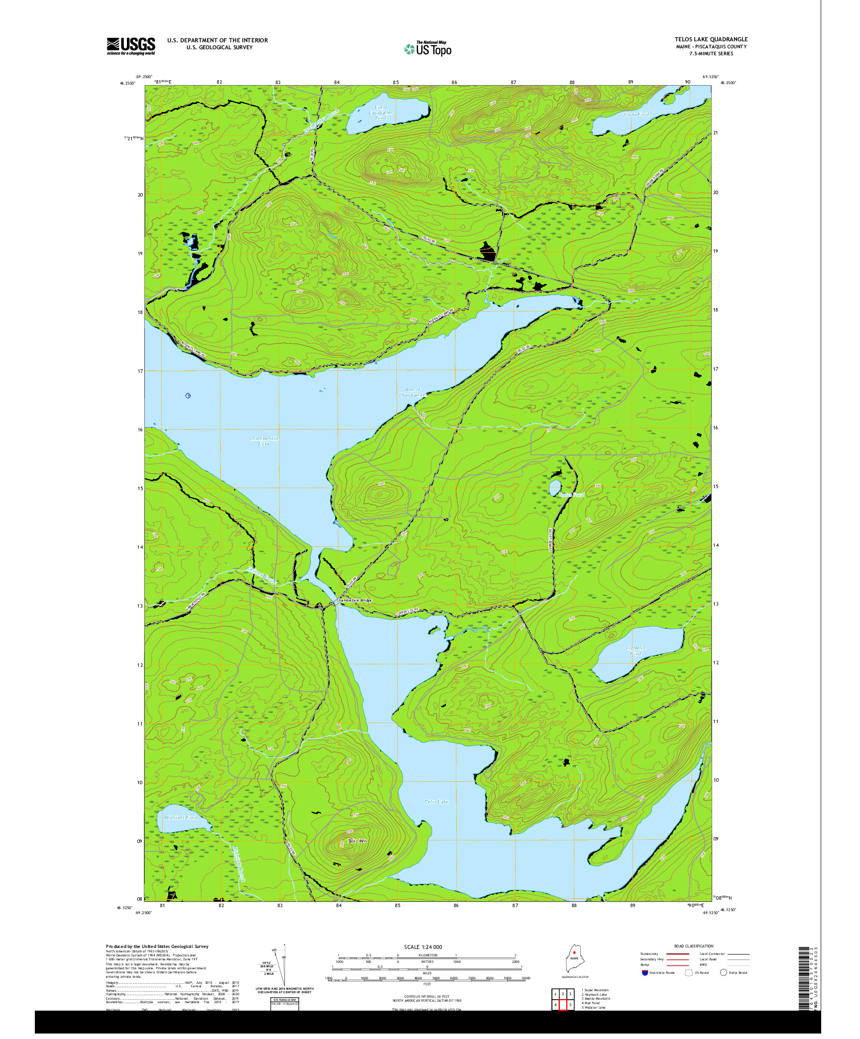 USGS US TOPO 7.5-MINUTE MAP FOR TELOS LAKE, ME 2021