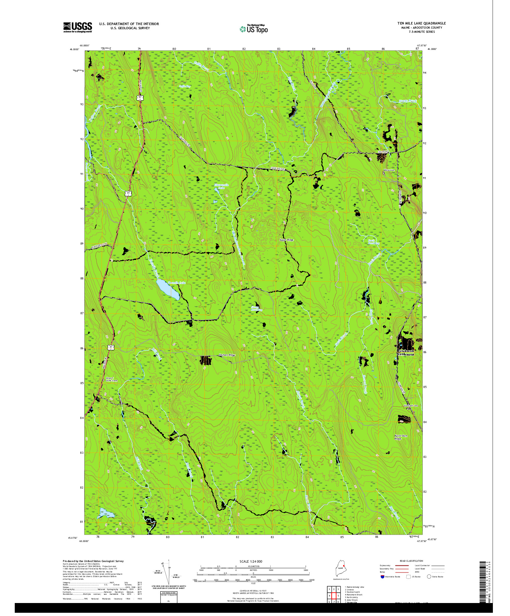 USGS US TOPO 7.5-MINUTE MAP FOR TEN MILE LAKE, ME 2021