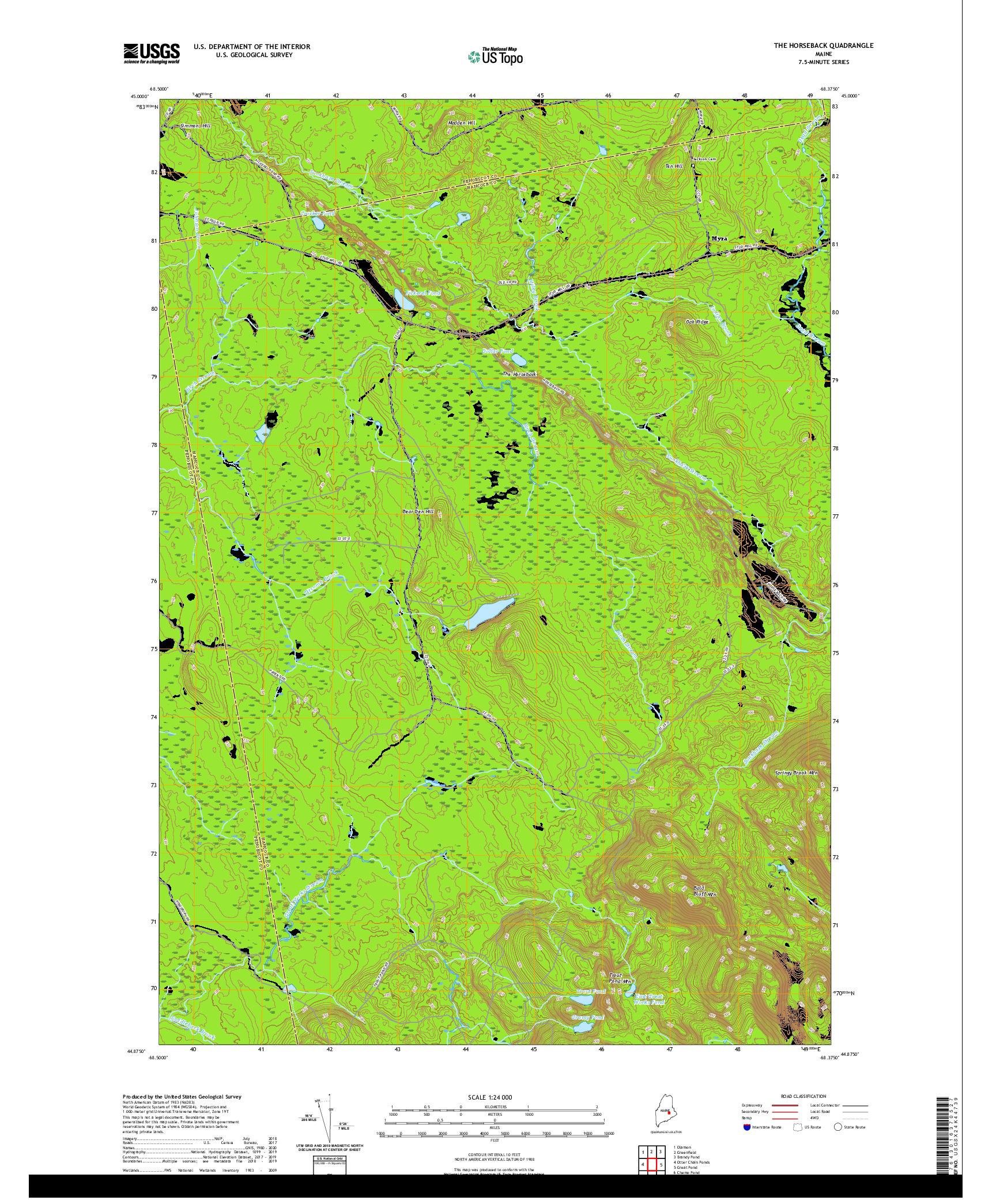 USGS US TOPO 7.5-MINUTE MAP FOR THE HORSEBACK, ME 2021