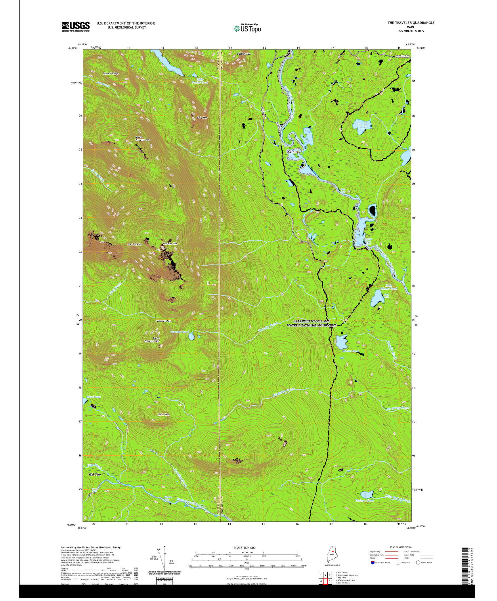 USGS US TOPO 7.5-MINUTE MAP FOR THE TRAVELER, ME 2021