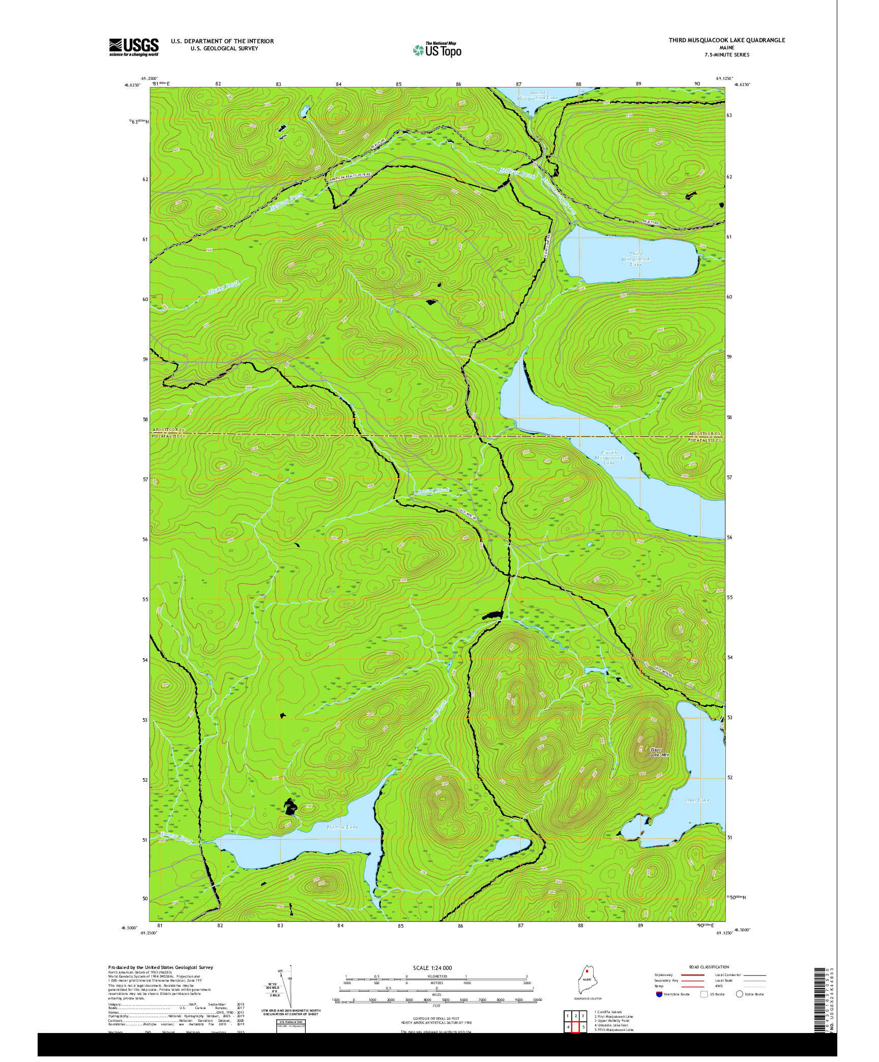 USGS US TOPO 7.5-MINUTE MAP FOR THIRD MUSQUACOOK LAKE, ME 2021