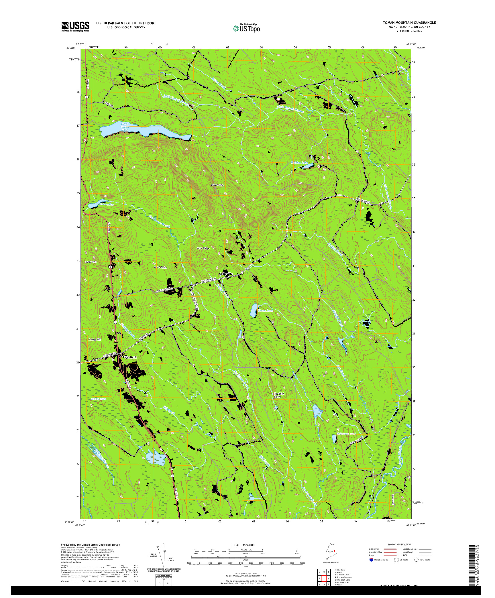 USGS US TOPO 7.5-MINUTE MAP FOR TOMAH MOUNTAIN, ME 2021