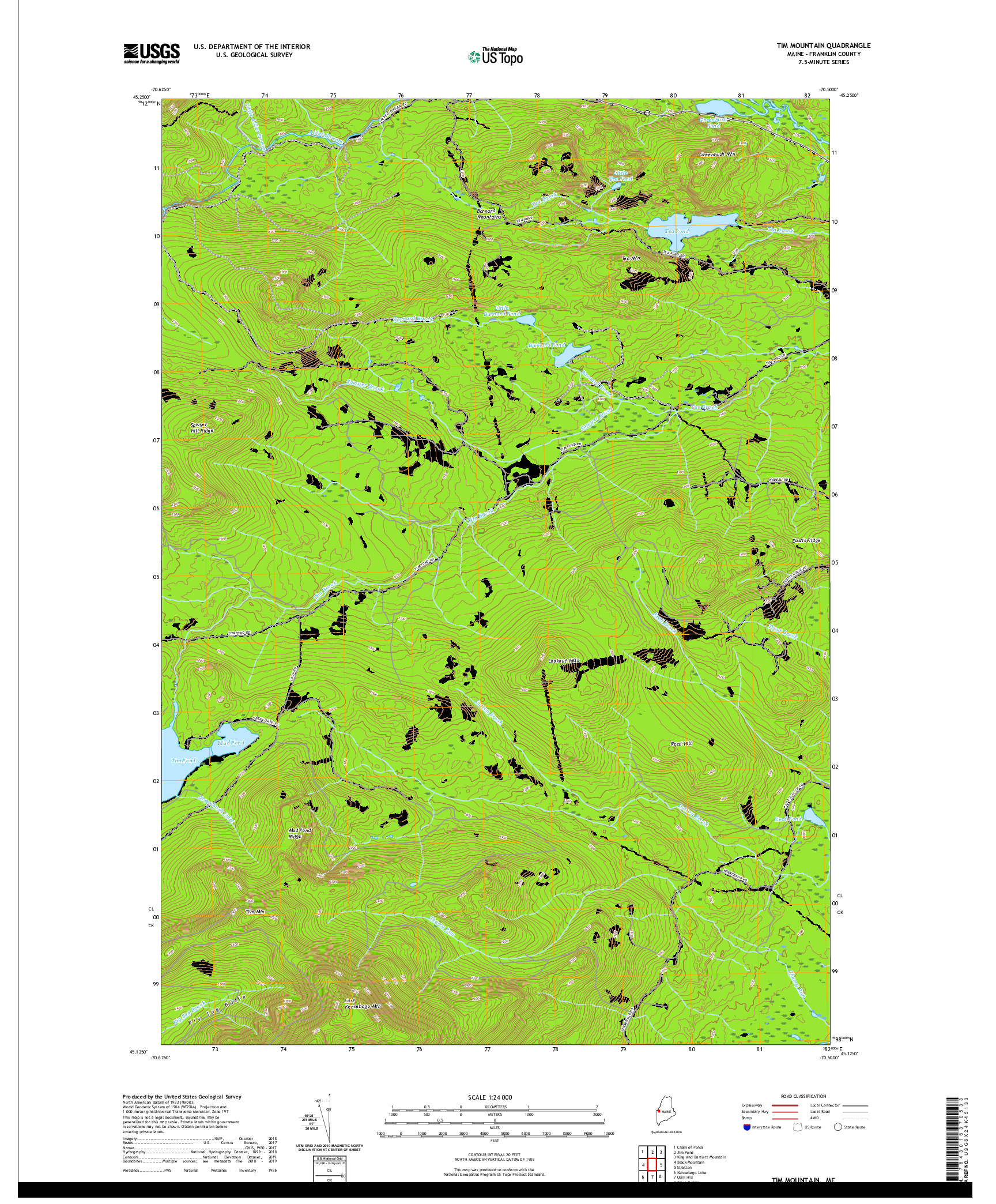 USGS US TOPO 7.5-MINUTE MAP FOR TIM MOUNTAIN, ME 2021