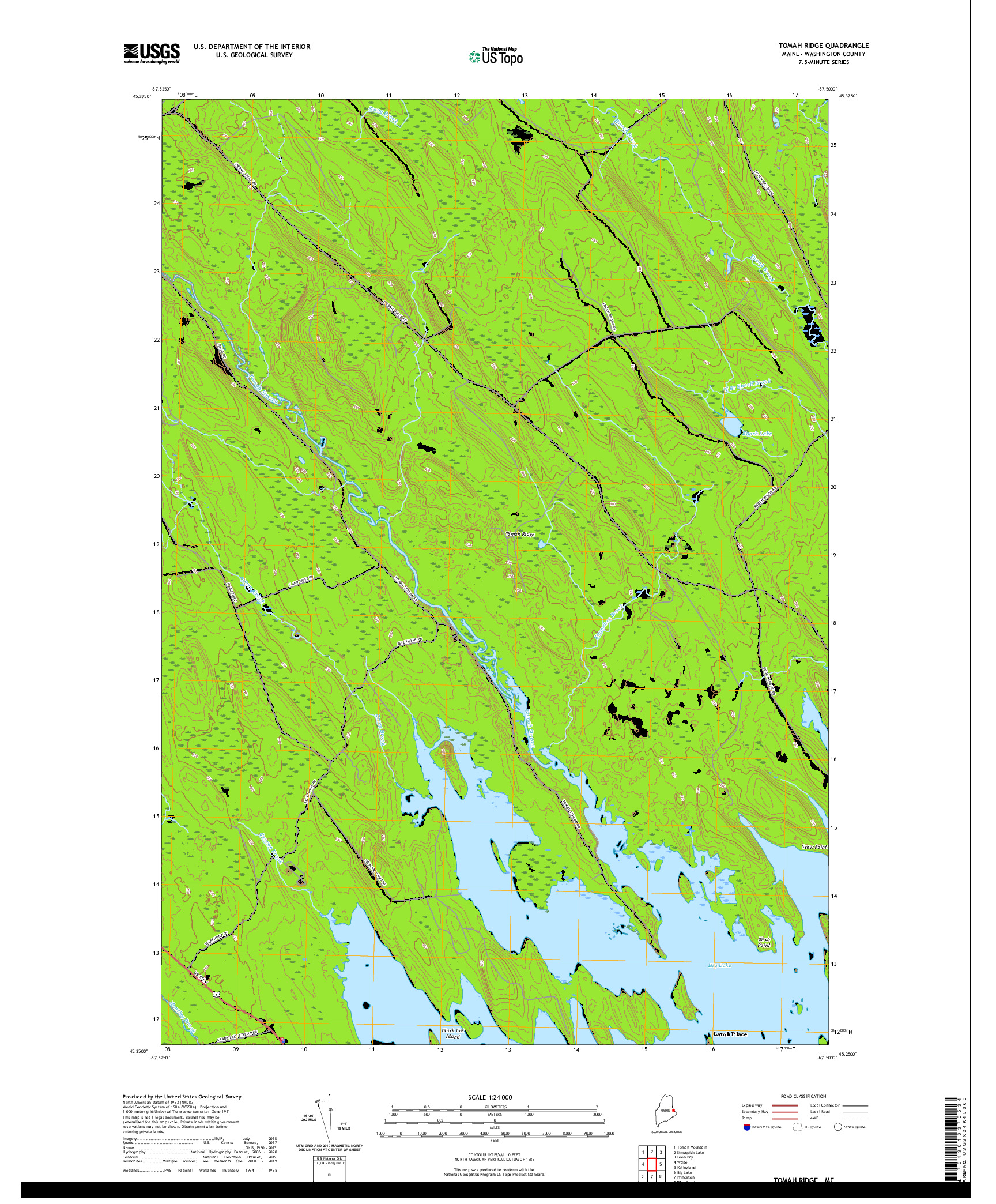 USGS US TOPO 7.5-MINUTE MAP FOR TOMAH RIDGE, ME 2021