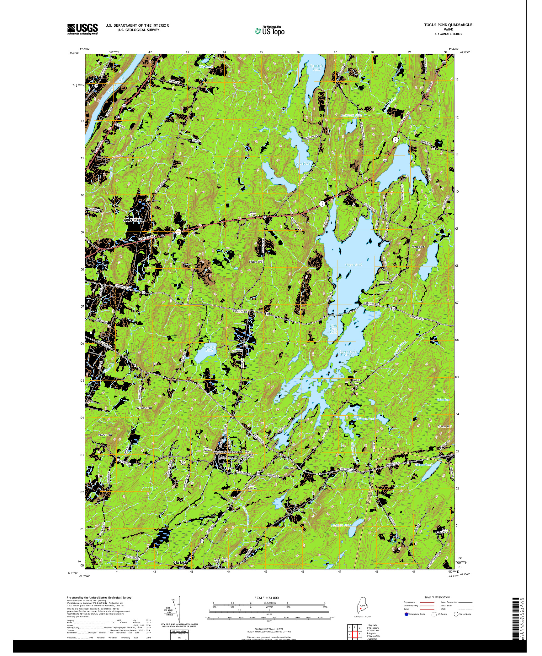 USGS US TOPO 7.5-MINUTE MAP FOR TOGUS POND, ME 2021