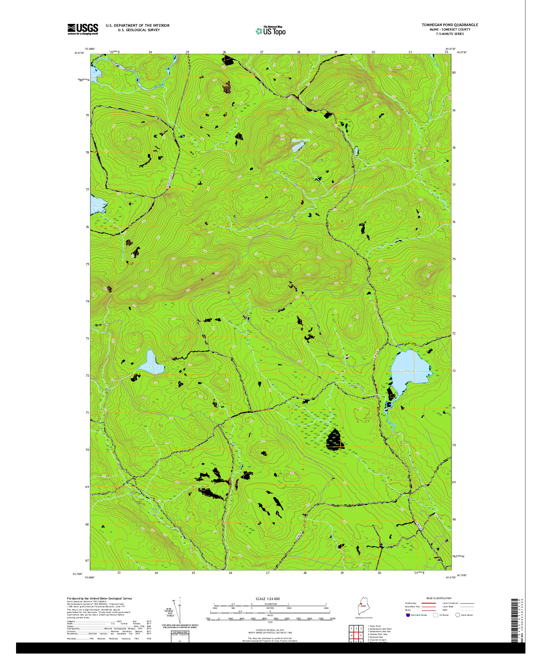 USGS US TOPO 7.5-MINUTE MAP FOR TOMHEGAN POND, ME 2021