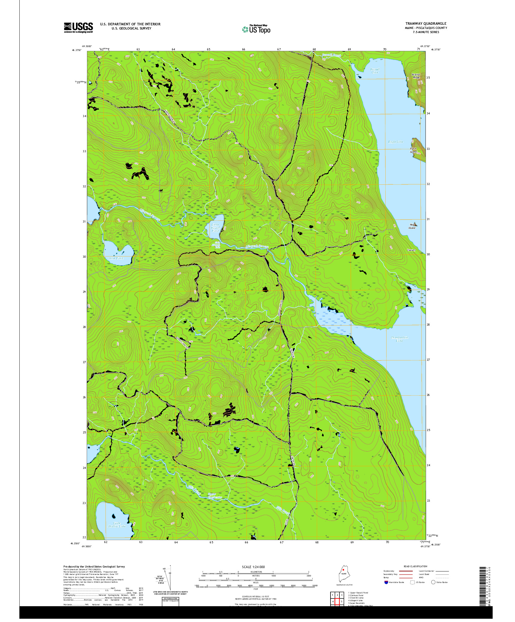 USGS US TOPO 7.5-MINUTE MAP FOR TRAMWAY, ME 2021