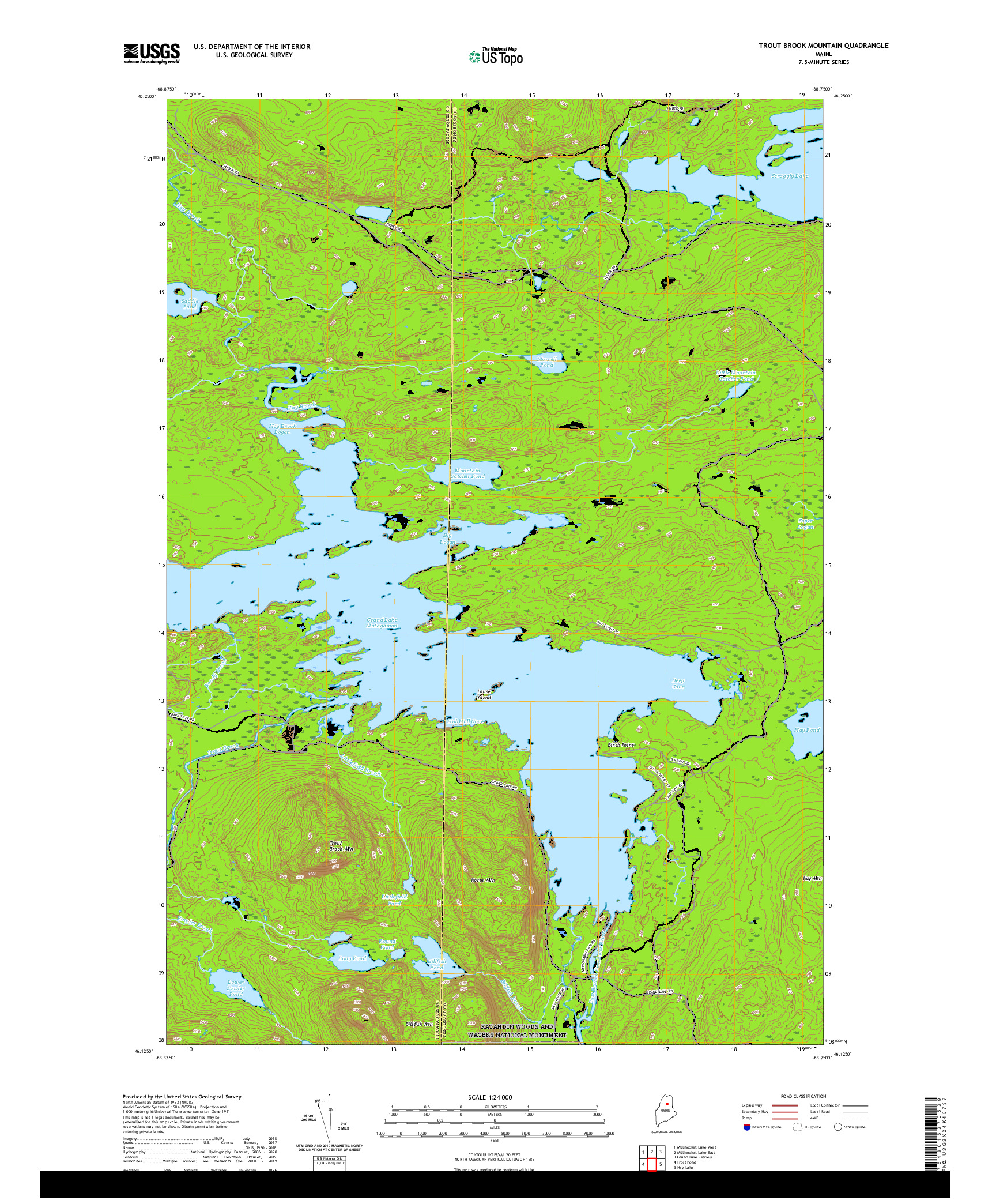 USGS US TOPO 7.5-MINUTE MAP FOR TROUT BROOK MOUNTAIN, ME 2021
