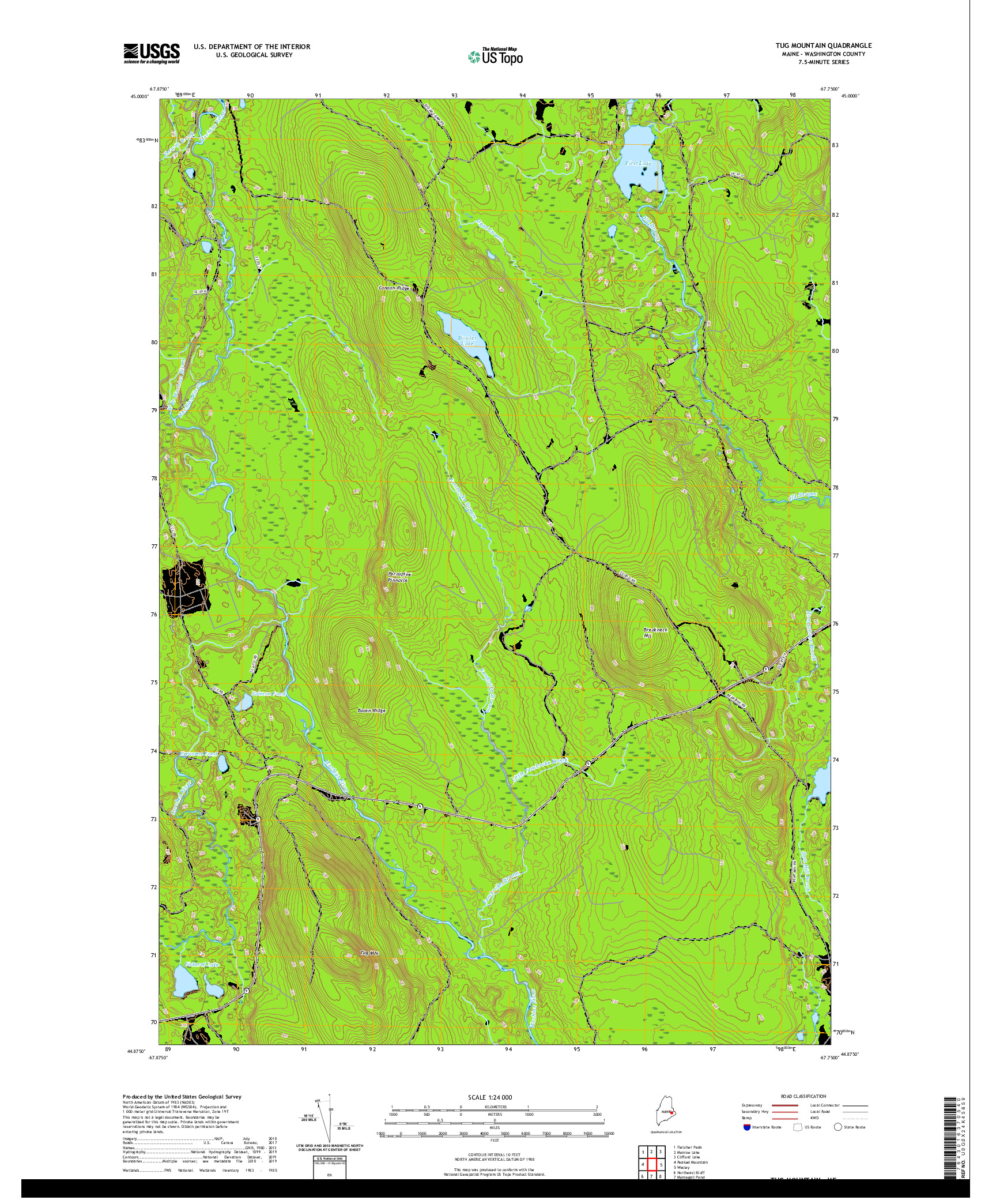 USGS US TOPO 7.5-MINUTE MAP FOR TUG MOUNTAIN, ME 2021