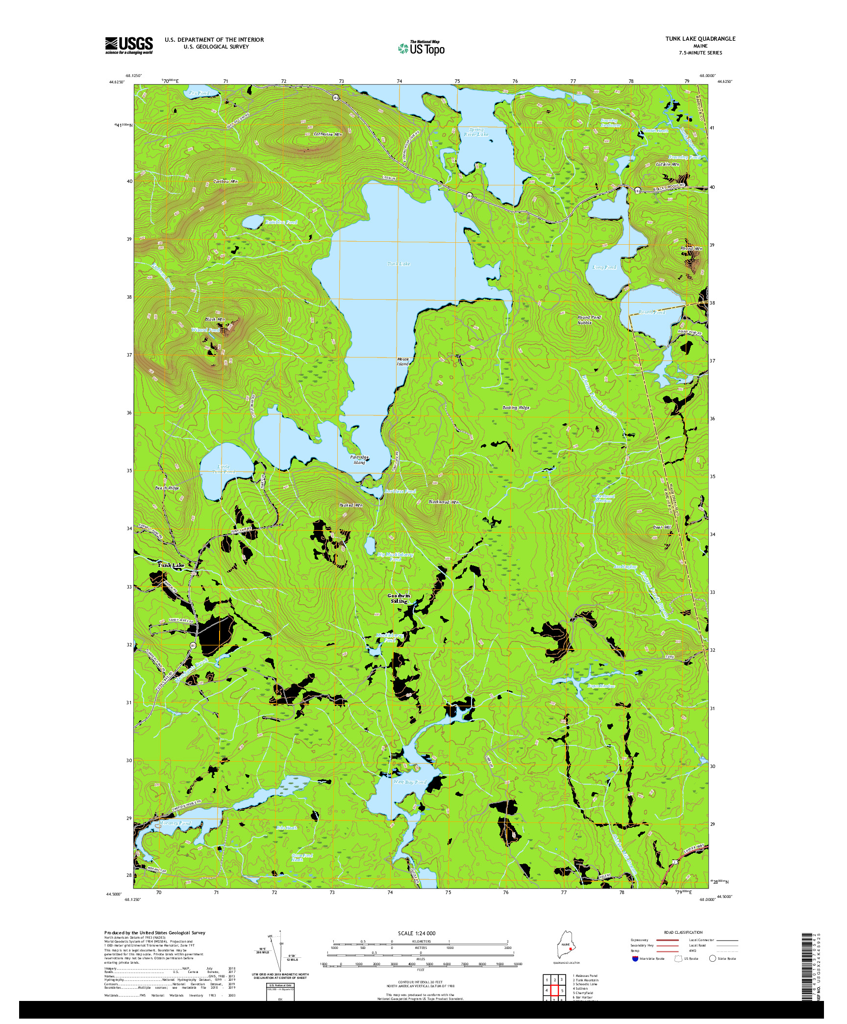 USGS US TOPO 7.5-MINUTE MAP FOR TUNK LAKE, ME 2021