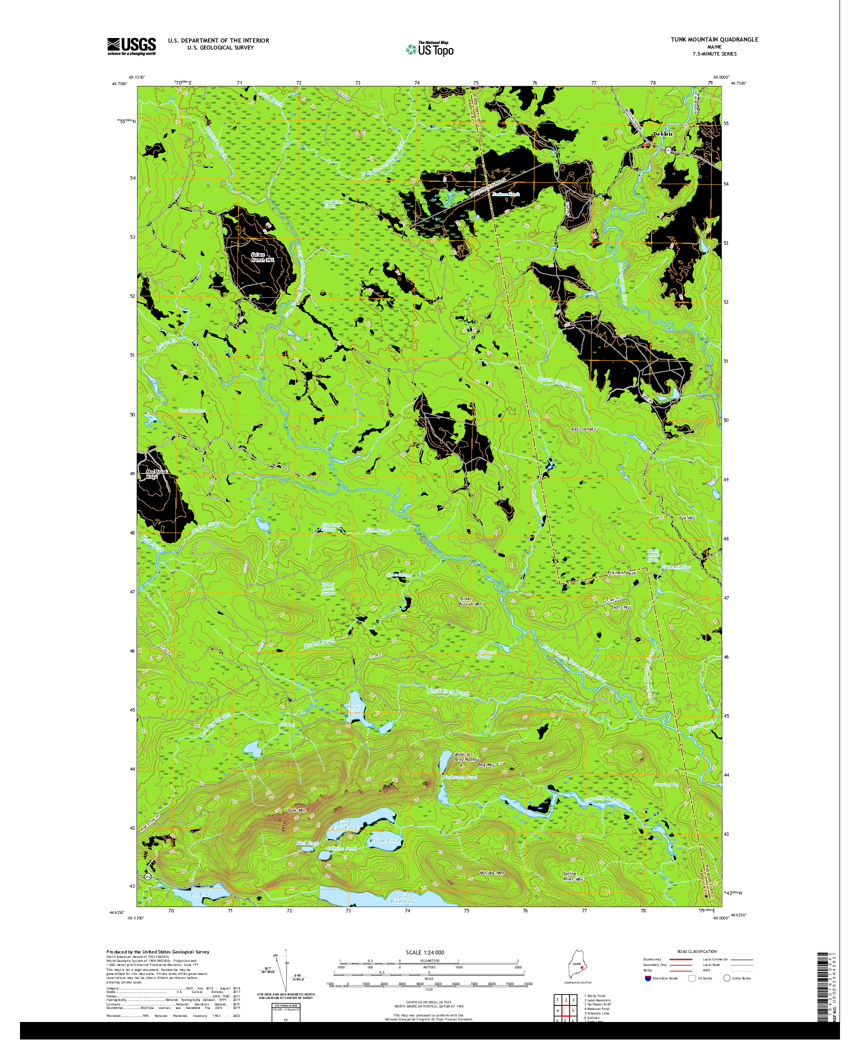 USGS US TOPO 7.5-MINUTE MAP FOR TUNK MOUNTAIN, ME 2021