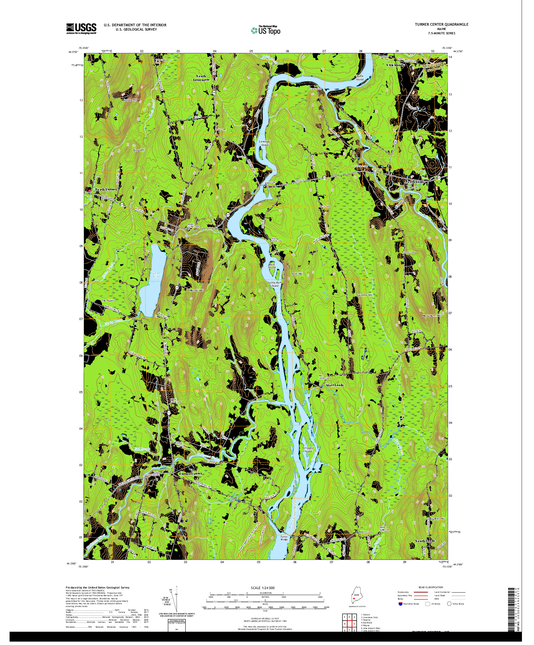 USGS US TOPO 7.5-MINUTE MAP FOR TURNER CENTER, ME 2021