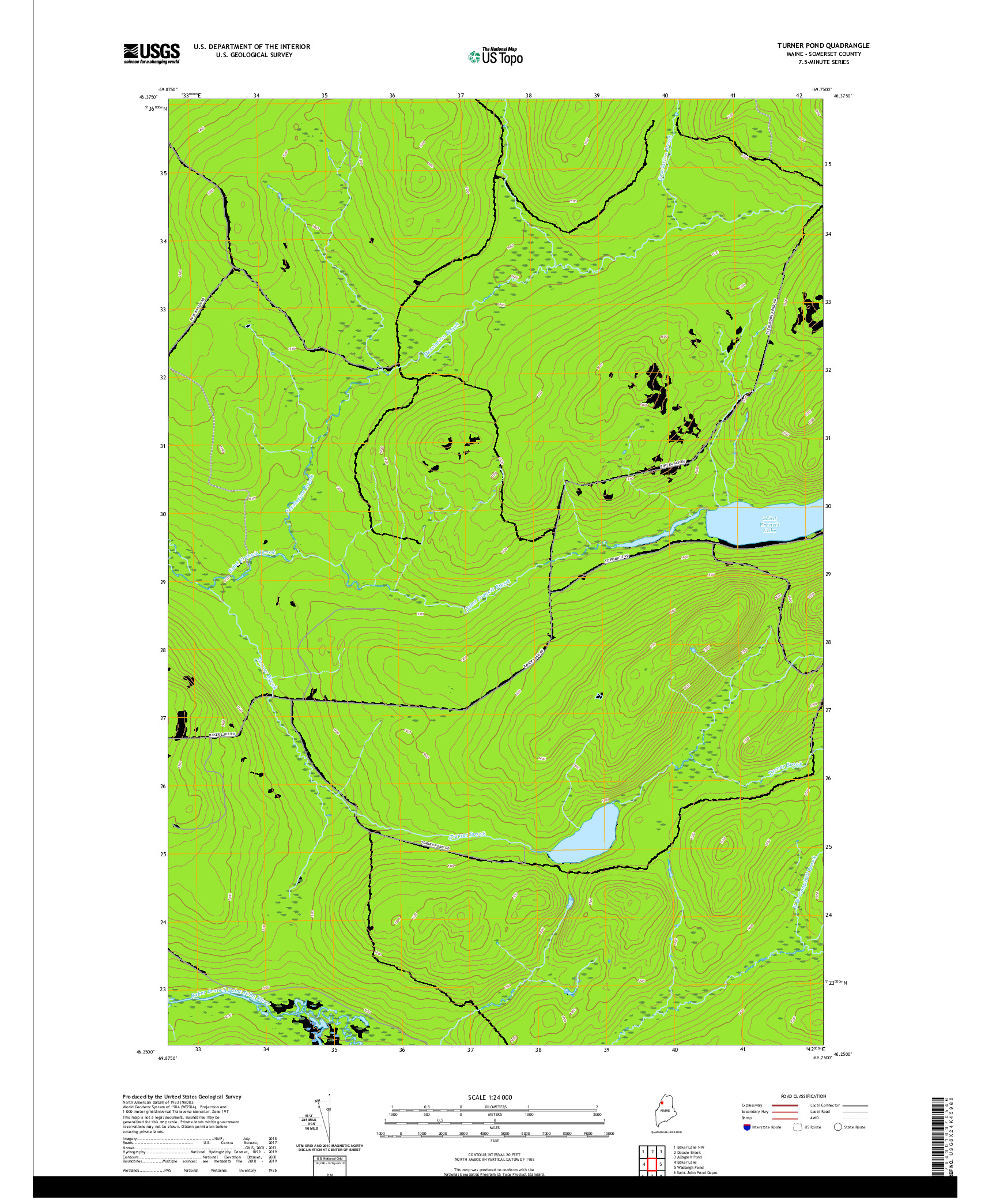 USGS US TOPO 7.5-MINUTE MAP FOR TURNER POND, ME 2021