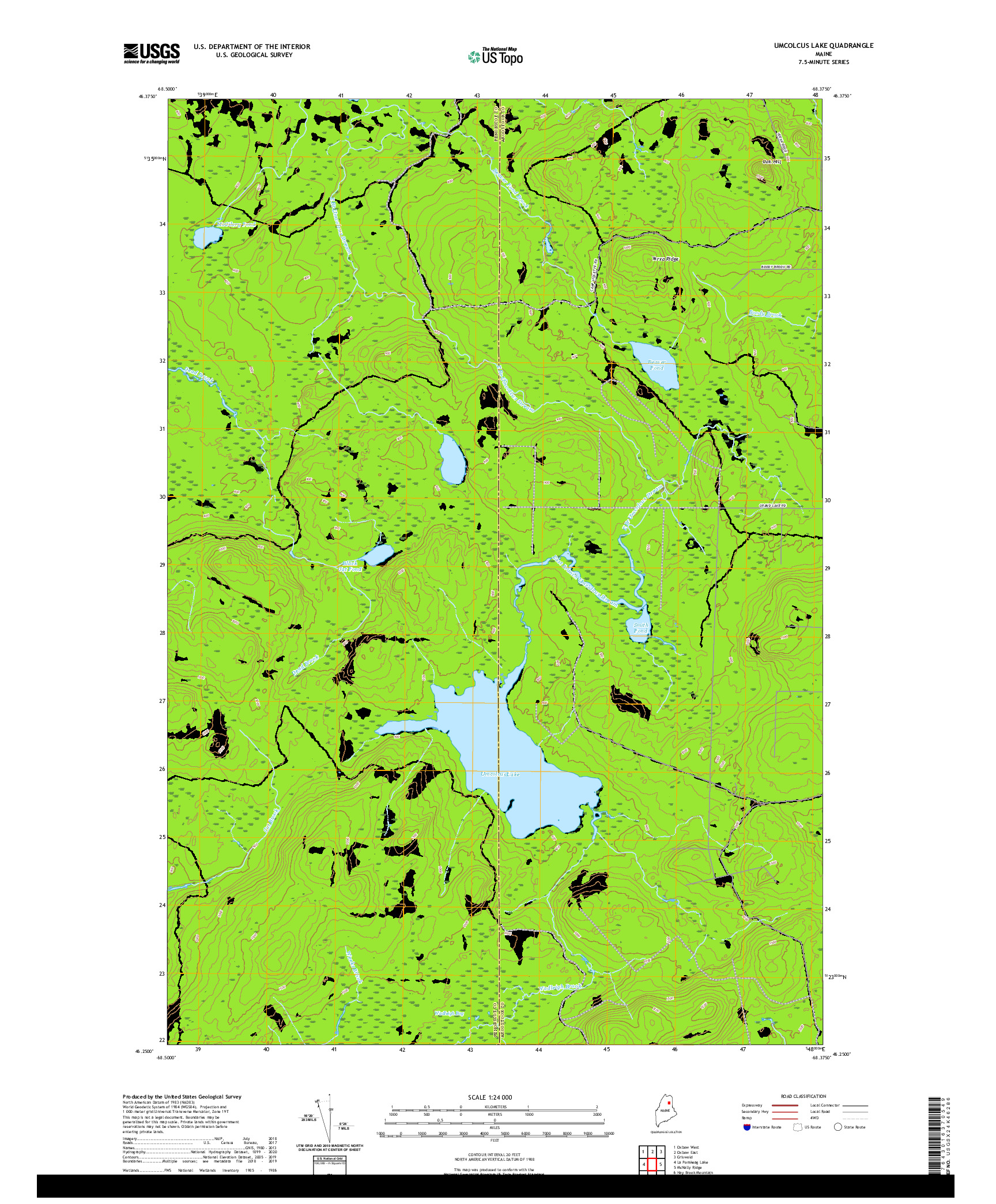 USGS US TOPO 7.5-MINUTE MAP FOR UMCOLCUS LAKE, ME 2021