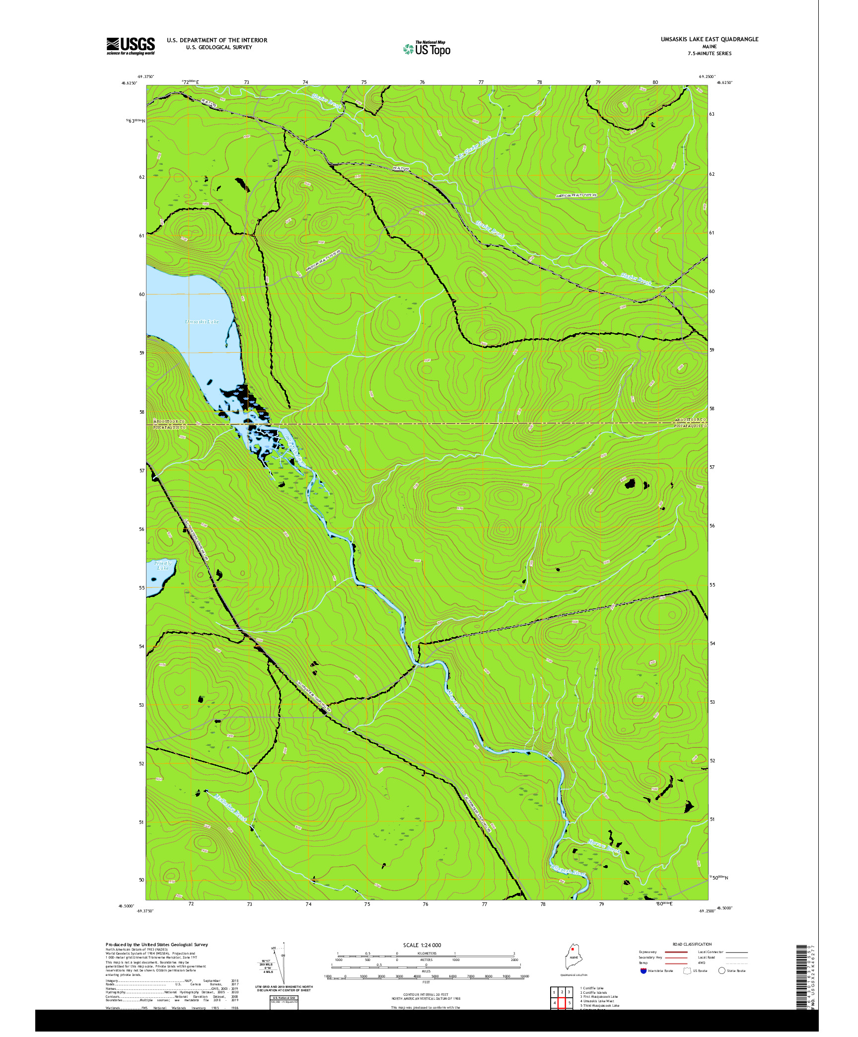 USGS US TOPO 7.5-MINUTE MAP FOR UMSASKIS LAKE EAST, ME 2021