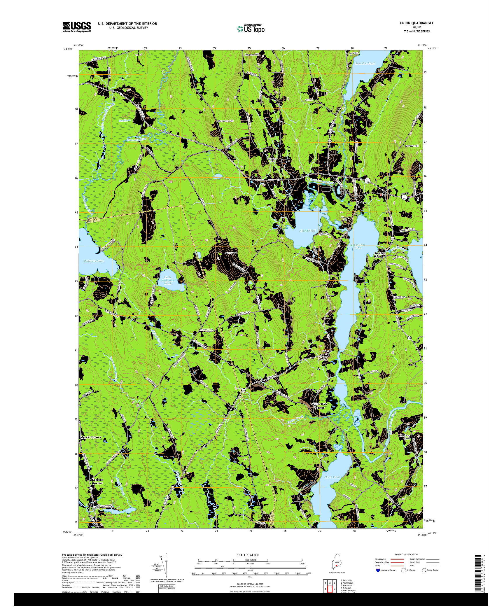 USGS US TOPO 7.5-MINUTE MAP FOR UNION, ME 2021