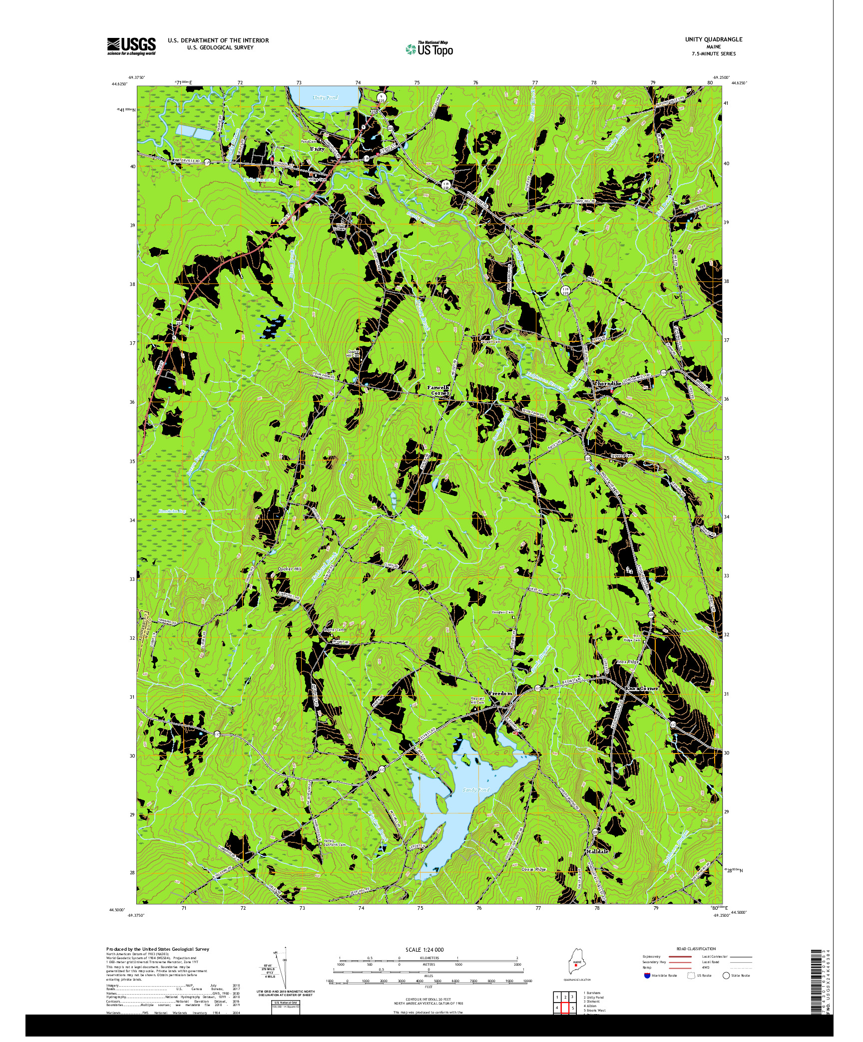 USGS US TOPO 7.5-MINUTE MAP FOR UNITY, ME 2021