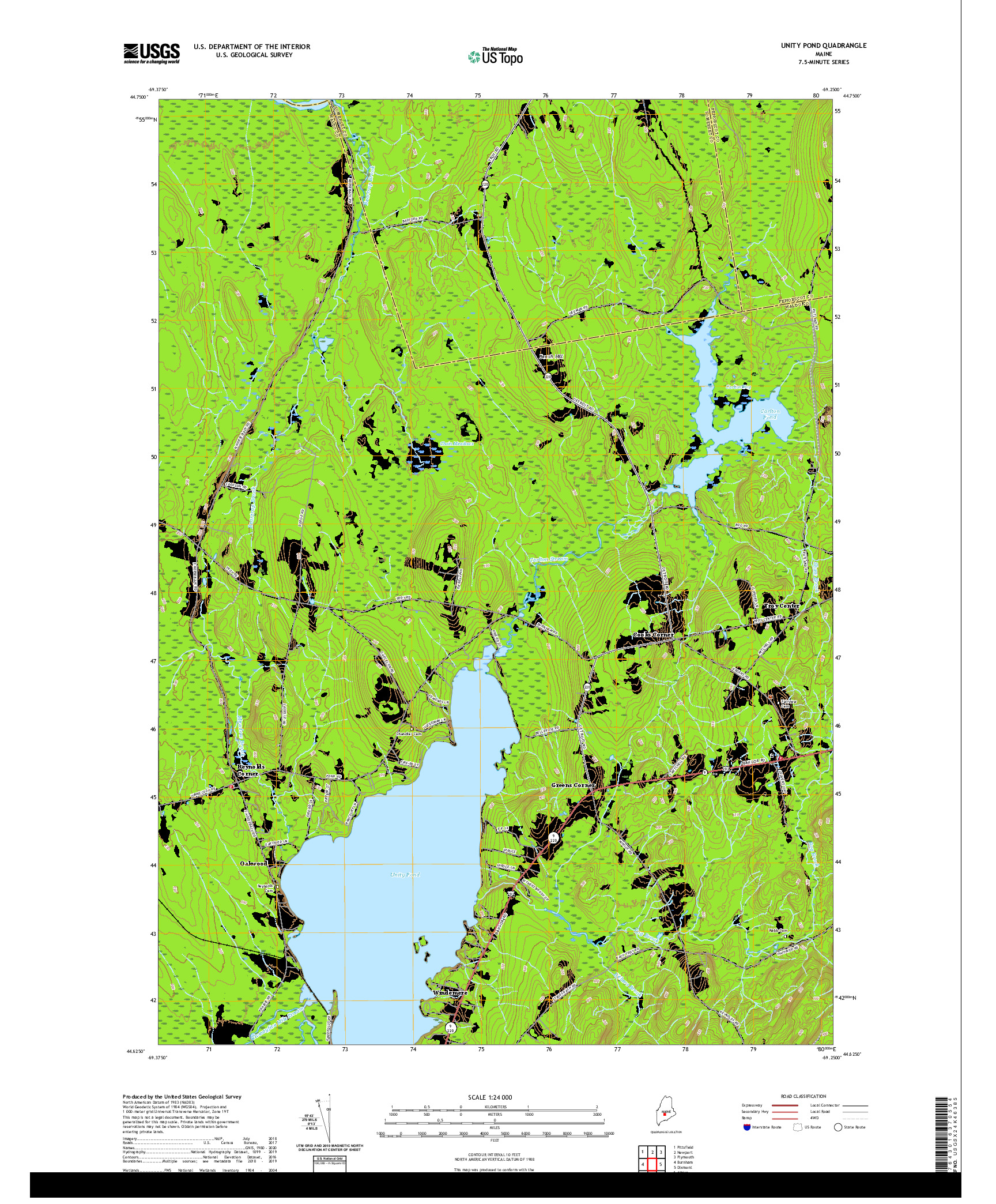 USGS US TOPO 7.5-MINUTE MAP FOR UNITY POND, ME 2021