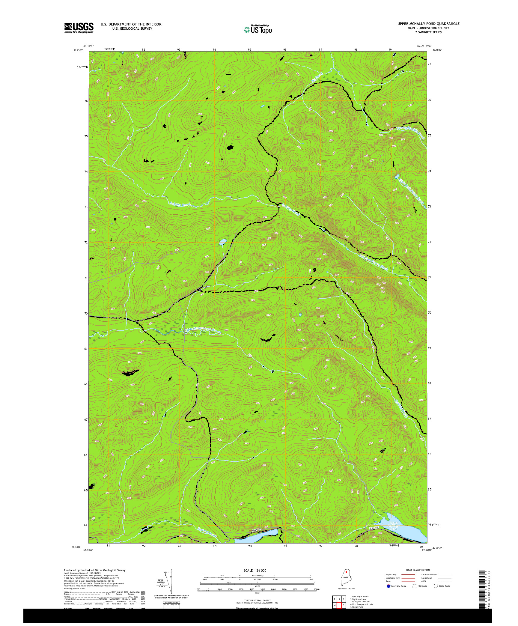 USGS US TOPO 7.5-MINUTE MAP FOR UPPER MCNALLY POND, ME 2021