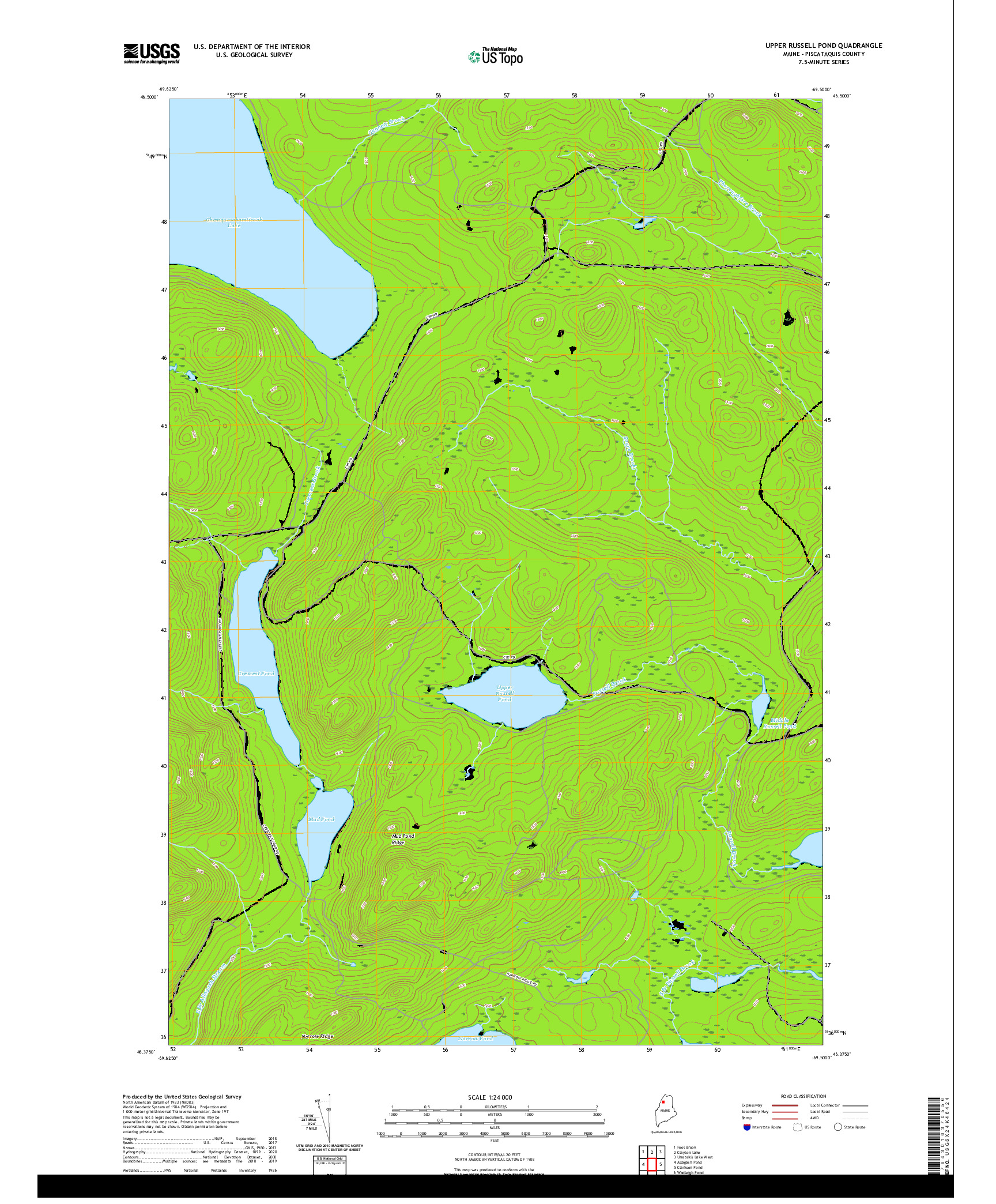 USGS US TOPO 7.5-MINUTE MAP FOR UPPER RUSSELL POND, ME 2021