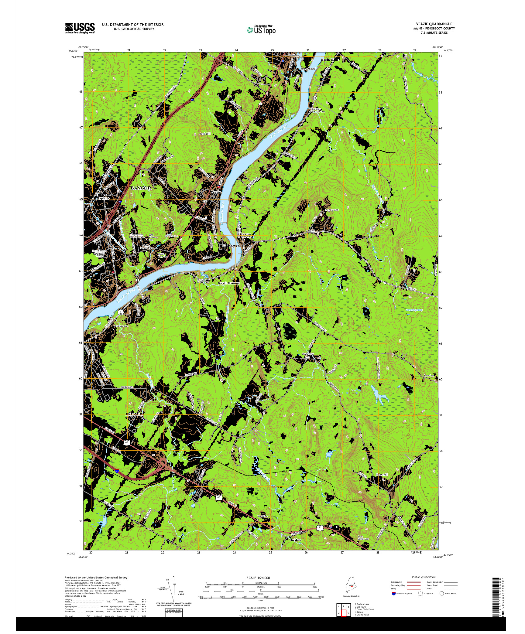 USGS US TOPO 7.5-MINUTE MAP FOR VEAZIE, ME 2021