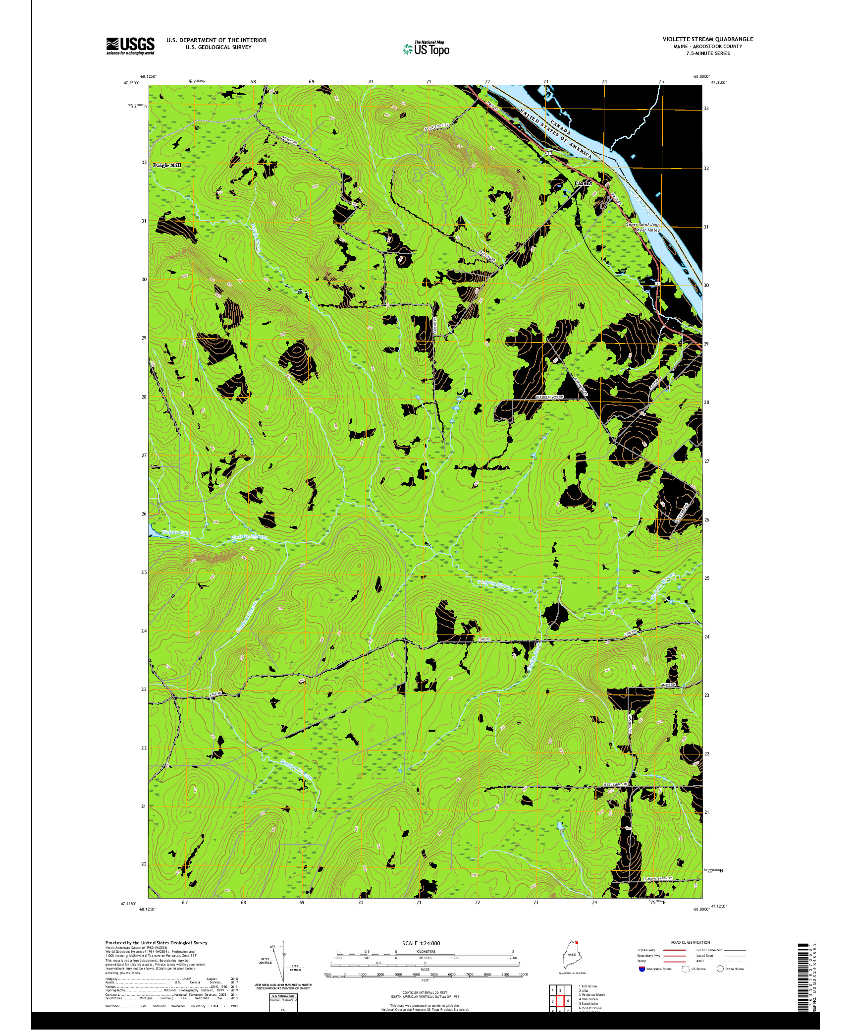 USGS US TOPO 7.5-MINUTE MAP FOR VIOLETTE STREAM, ME,NB 2021