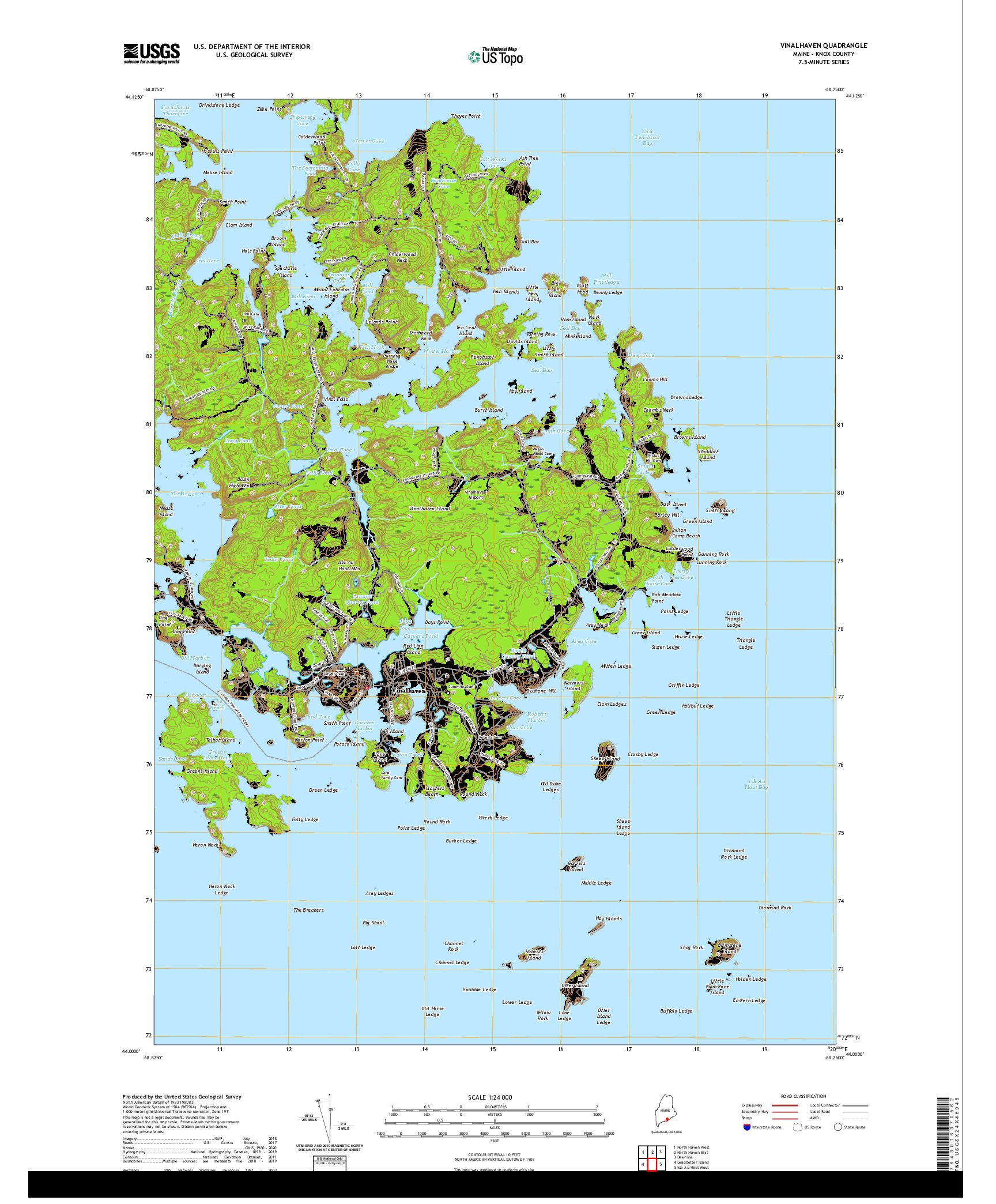 USGS US TOPO 7.5-MINUTE MAP FOR VINALHAVEN, ME 2021
