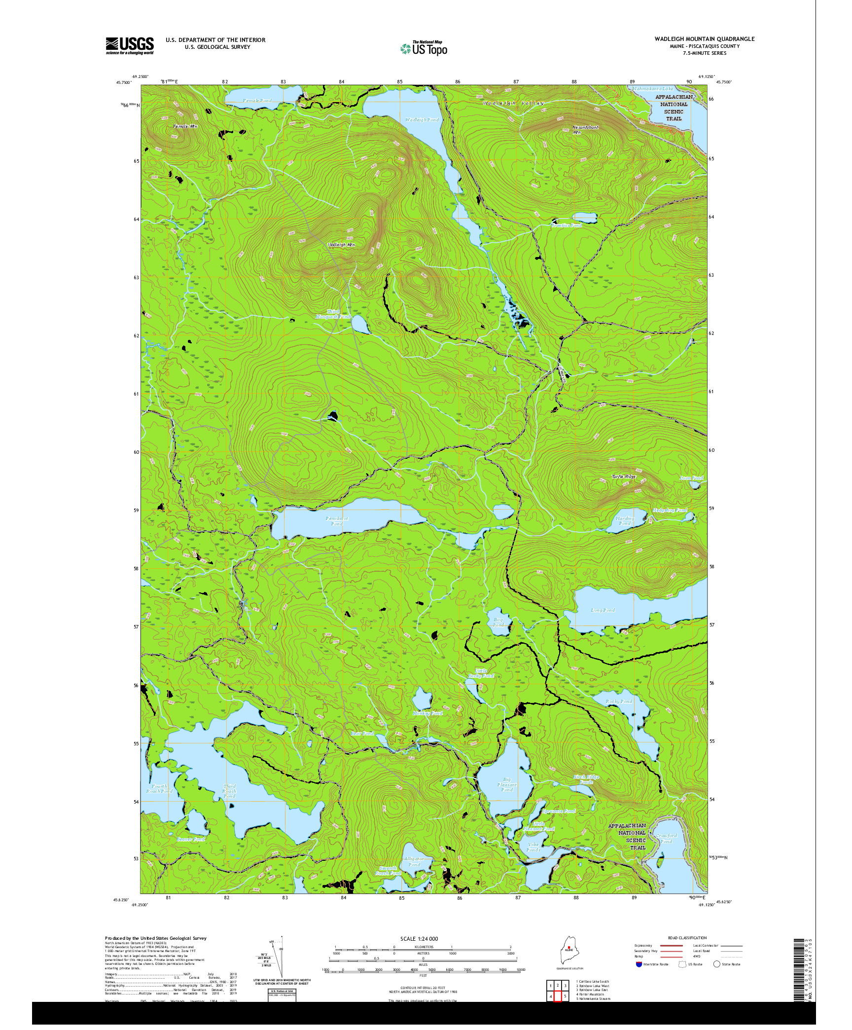 USGS US TOPO 7.5-MINUTE MAP FOR WADLEIGH MOUNTAIN, ME 2021