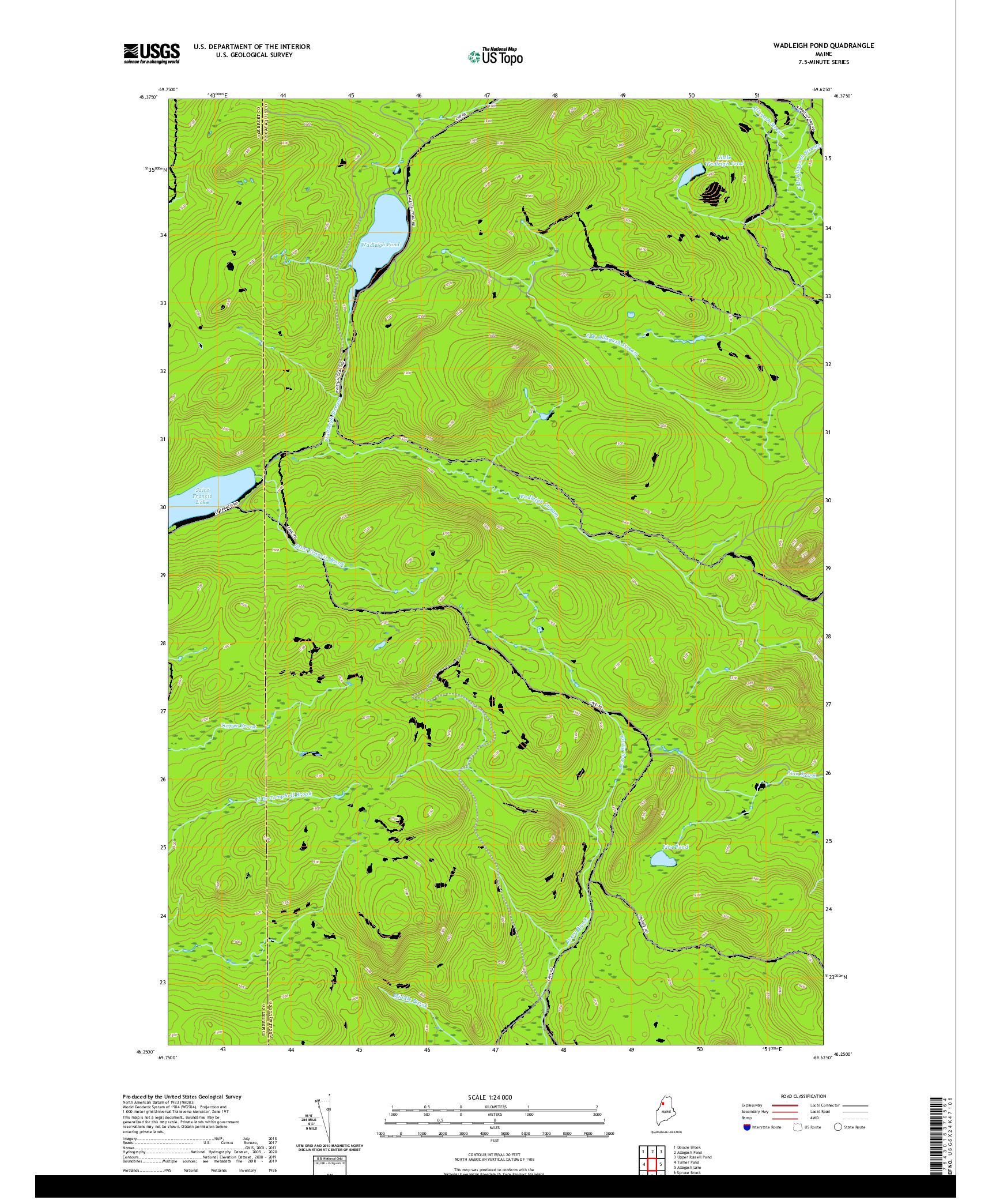 USGS US TOPO 7.5-MINUTE MAP FOR WADLEIGH POND, ME 2021