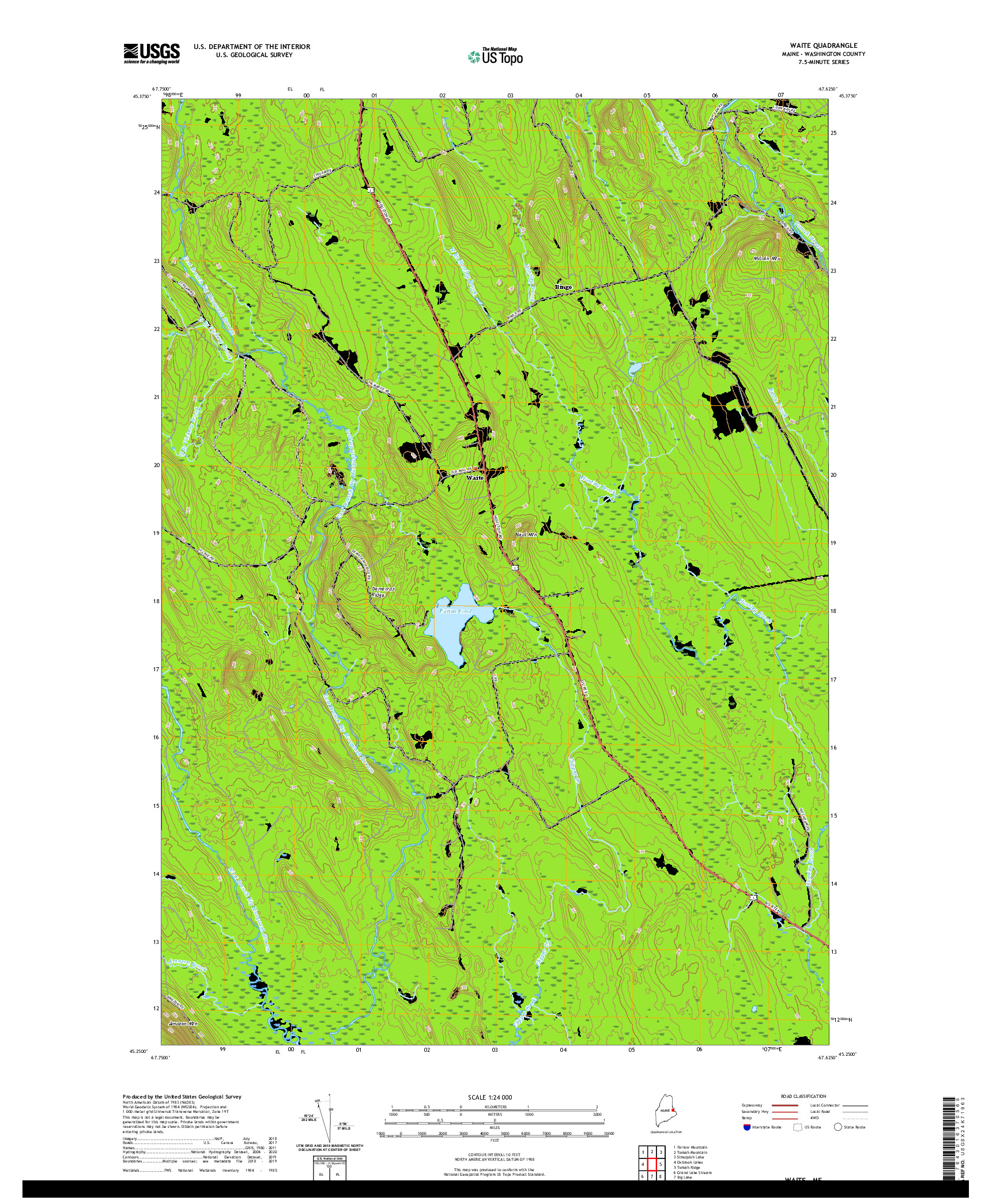 USGS US TOPO 7.5-MINUTE MAP FOR WAITE, ME 2021