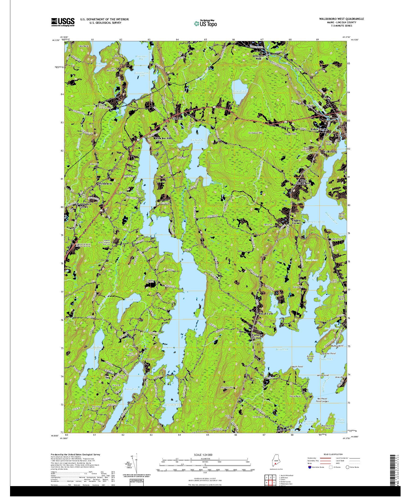 USGS US TOPO 7.5-MINUTE MAP FOR WALDOBORO WEST, ME 2021
