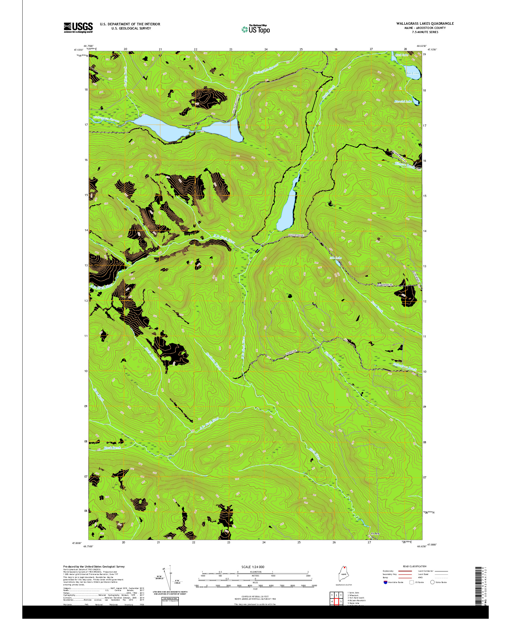 USGS US TOPO 7.5-MINUTE MAP FOR WALLAGRASS LAKES, ME 2021