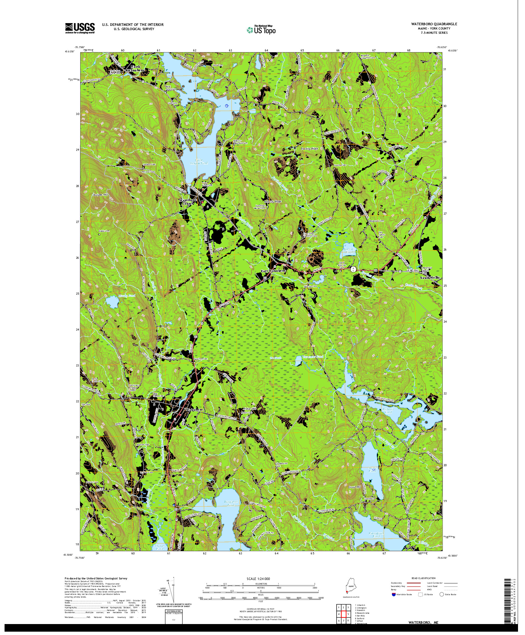 USGS US TOPO 7.5-MINUTE MAP FOR WATERBORO, ME 2021
