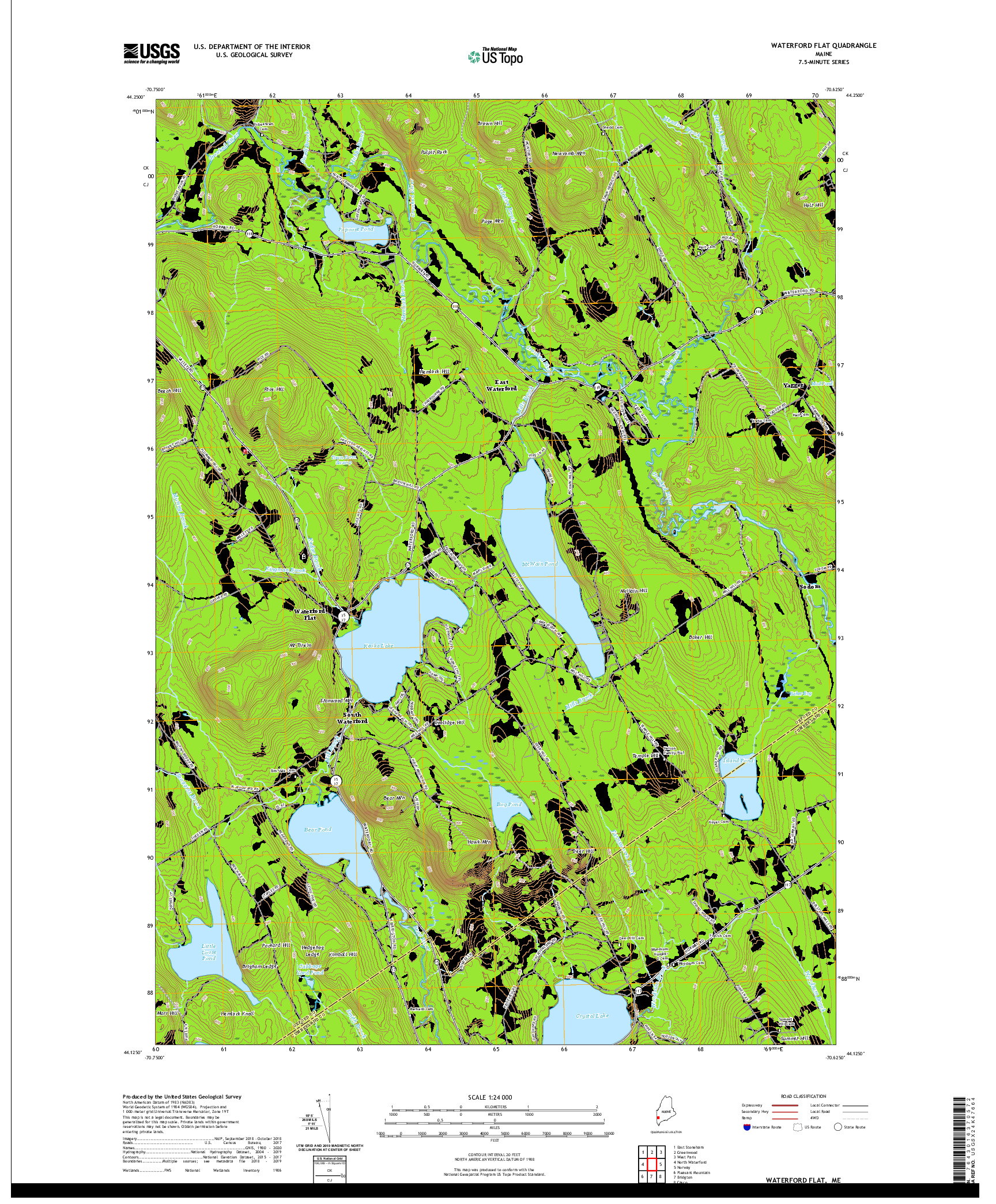 USGS US TOPO 7.5-MINUTE MAP FOR WATERFORD FLAT, ME 2021