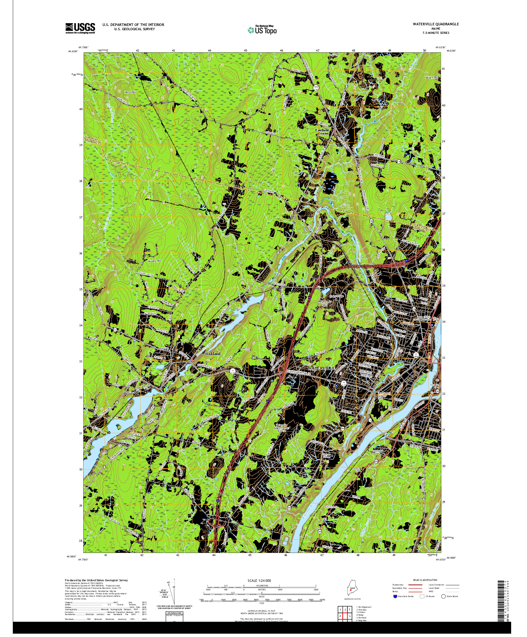 USGS US TOPO 7.5-MINUTE MAP FOR WATERVILLE, ME 2021