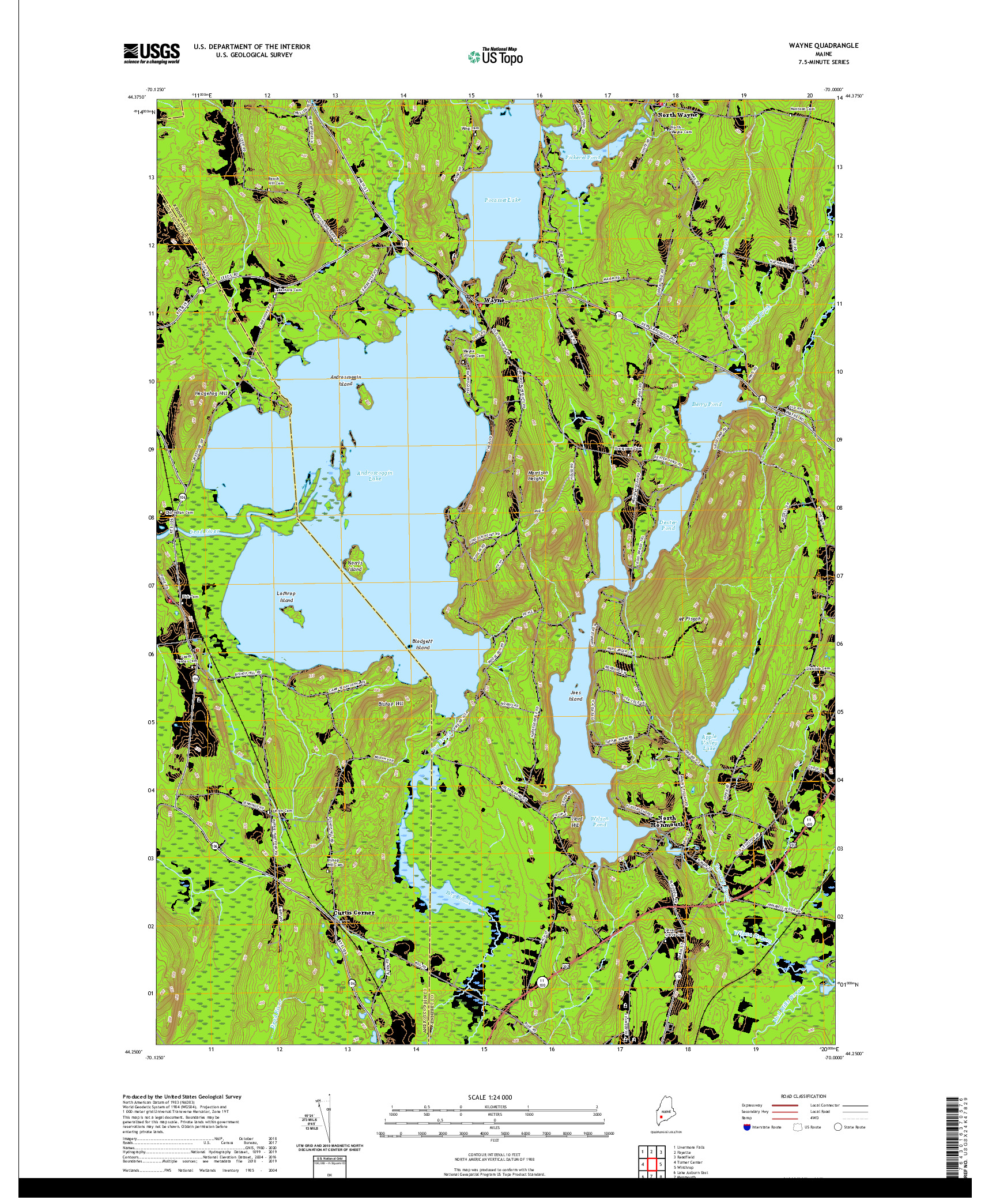 USGS US TOPO 7.5-MINUTE MAP FOR WAYNE, ME 2021