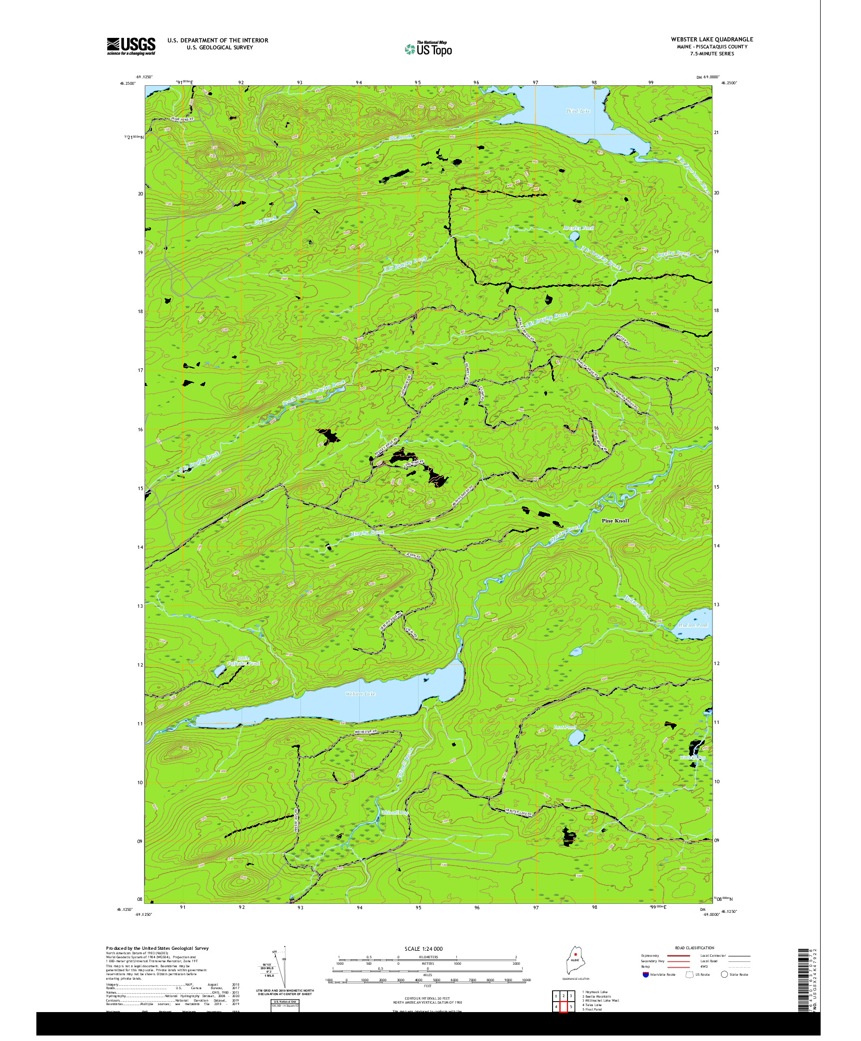 USGS US TOPO 7.5-MINUTE MAP FOR WEBSTER LAKE, ME 2021