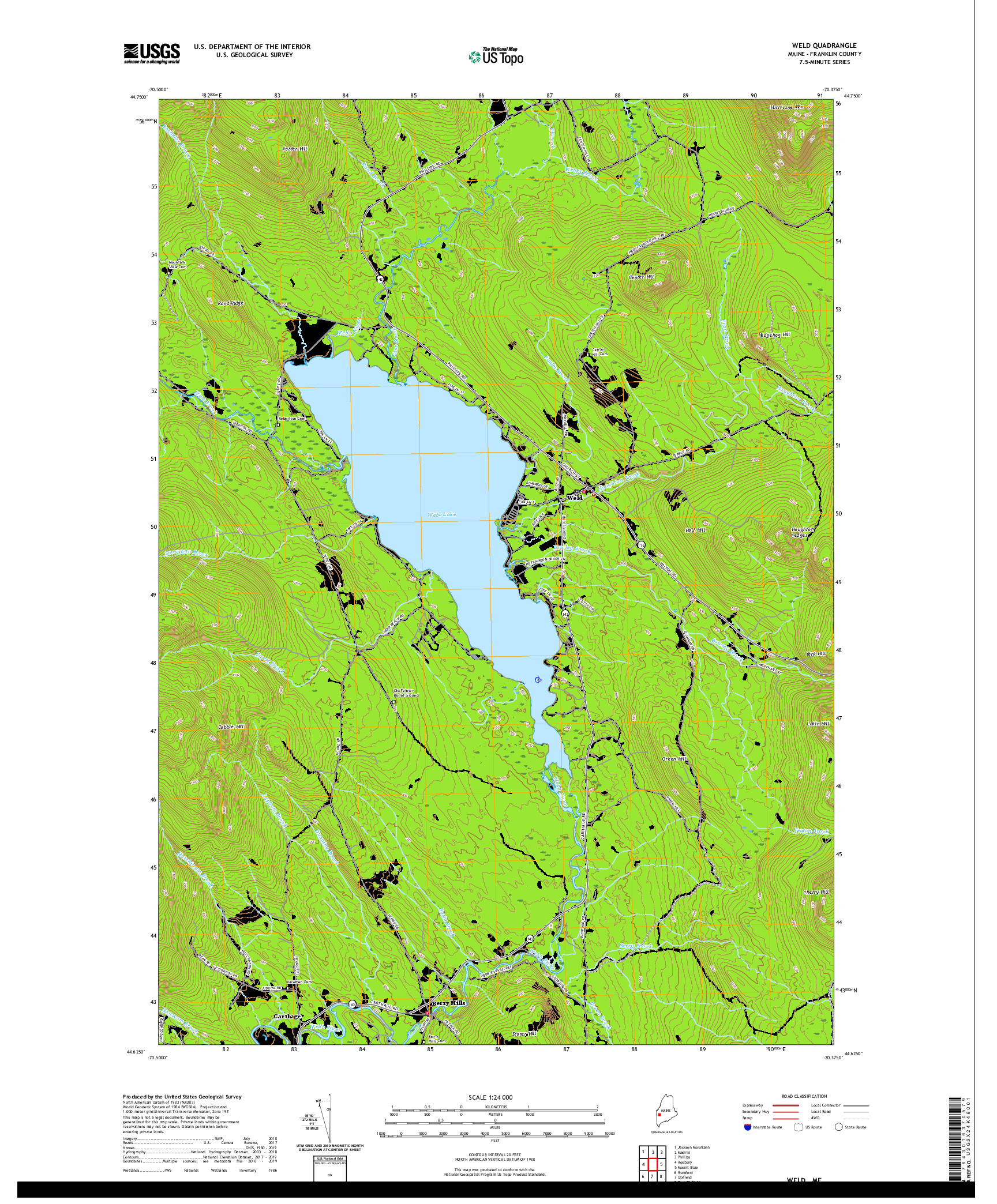 USGS US TOPO 7.5-MINUTE MAP FOR WELD, ME 2021