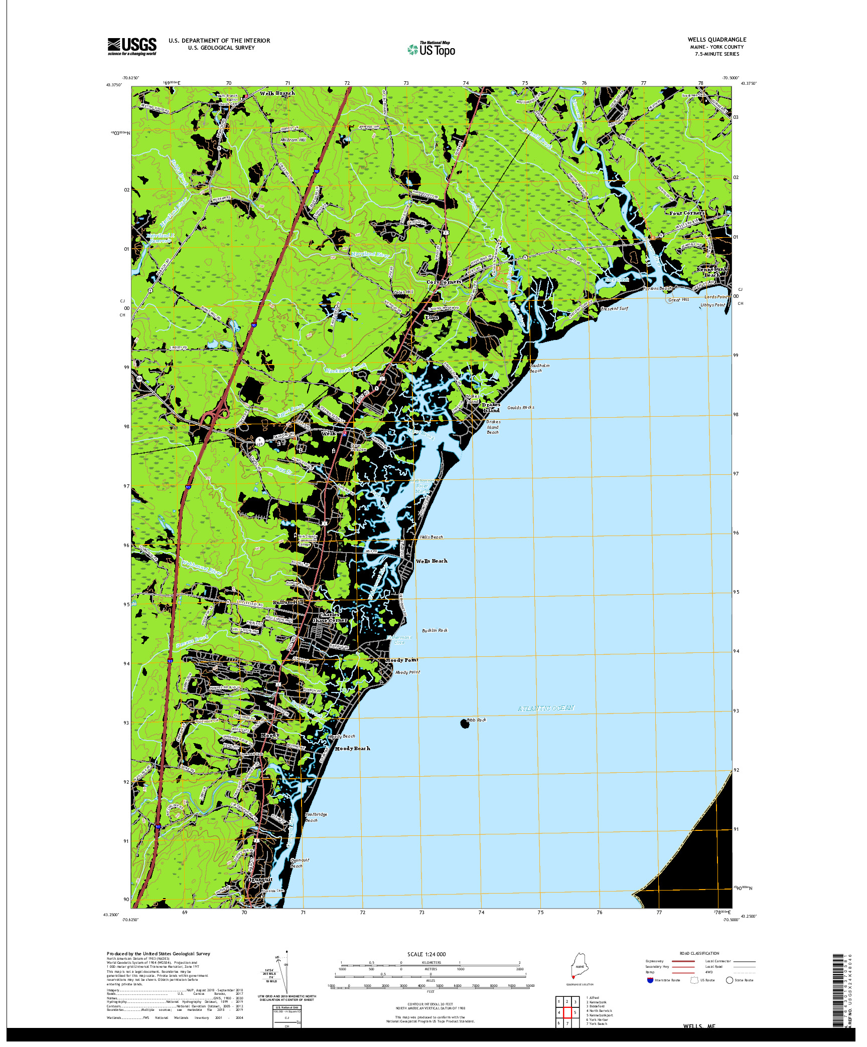 USGS US TOPO 7.5-MINUTE MAP FOR WELLS, ME 2021